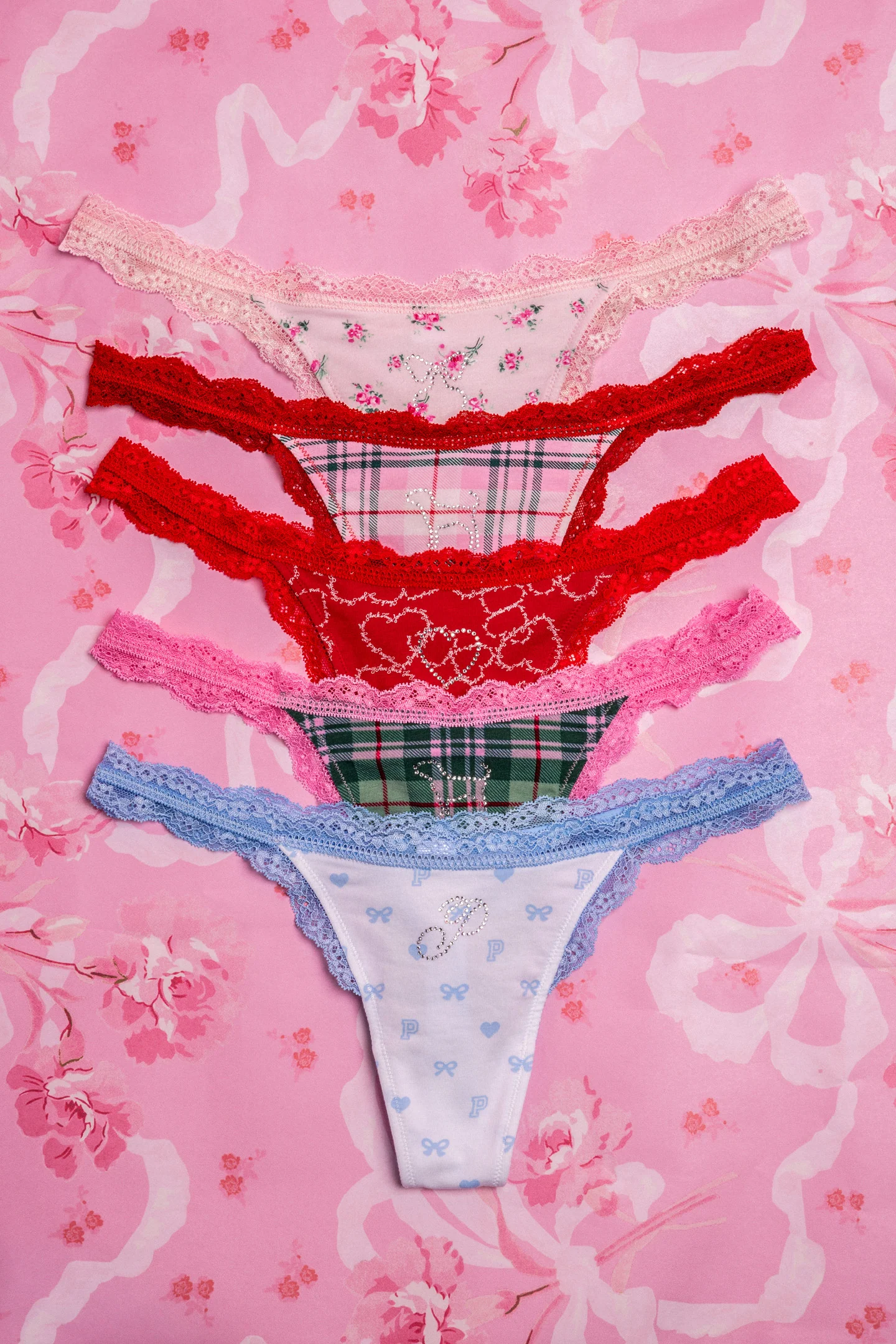 PINK x LoveShackFancy Wink Cotton Thong Panties - Pack of 5 - Image 2