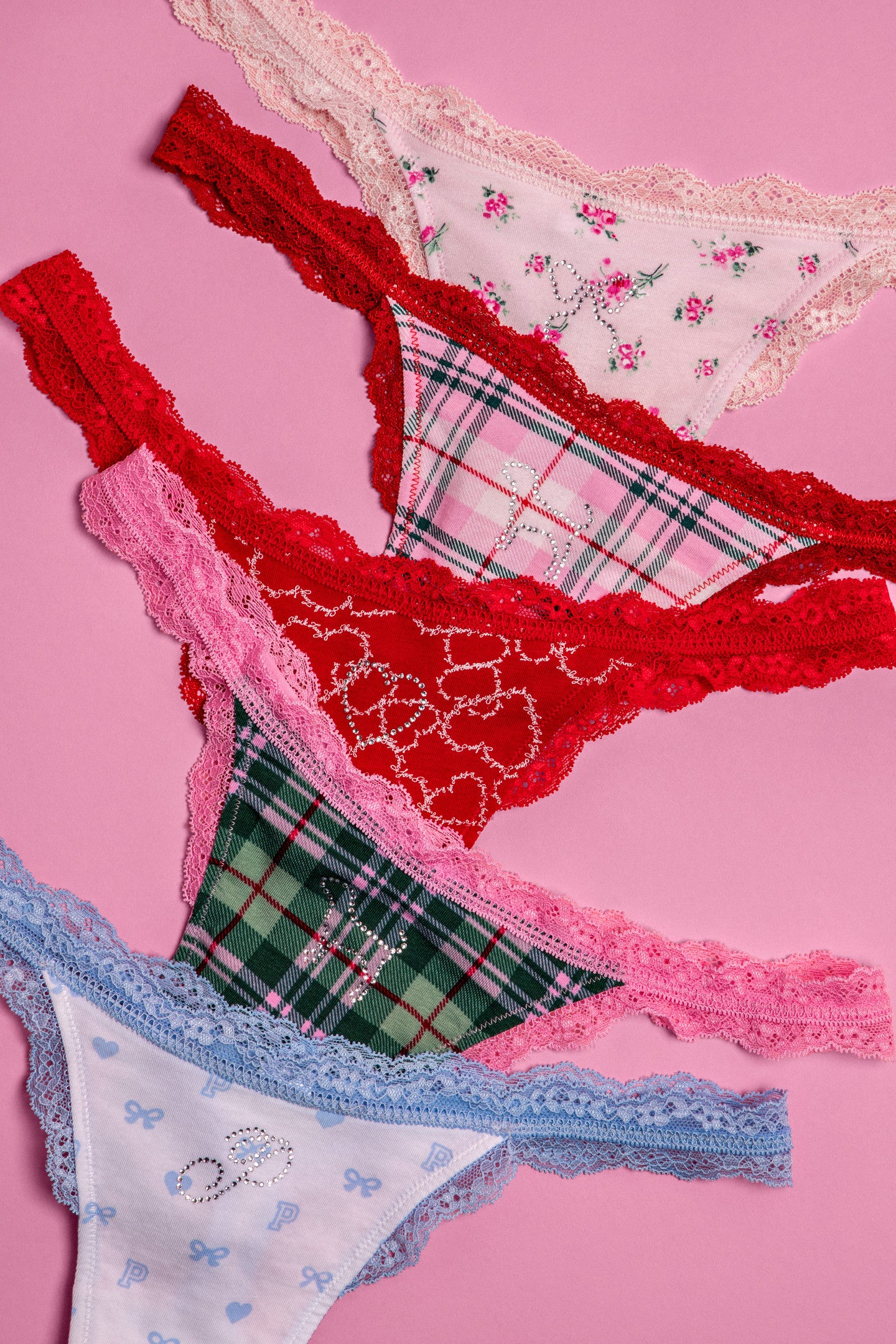 PINK x LoveShackFancy Wink Cotton Thong Panties - Pack of 5 - Image 3