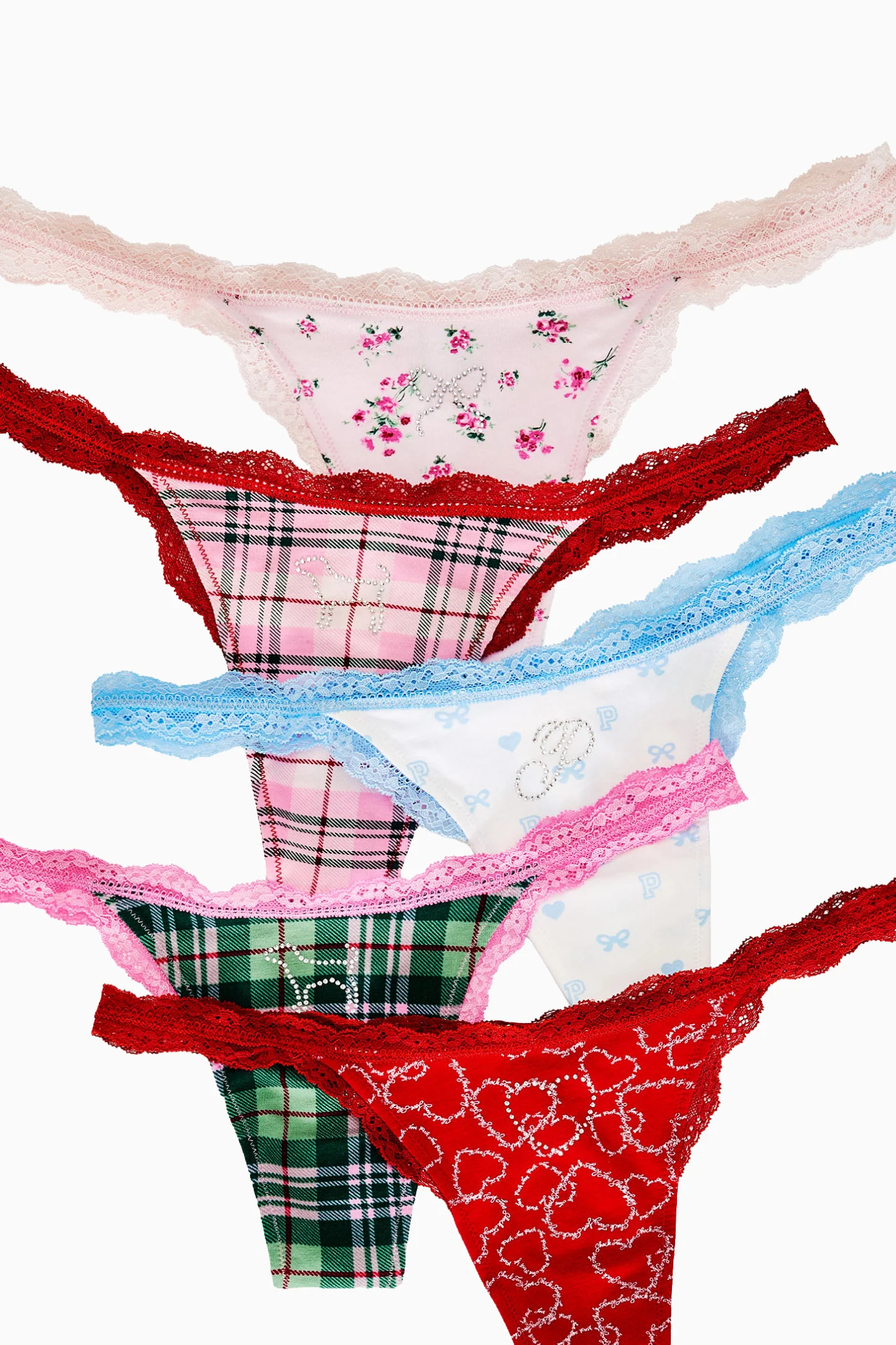 PINK x LoveShackFancy Wink Cotton Thong Panties - Pack of 5 - Image 4
