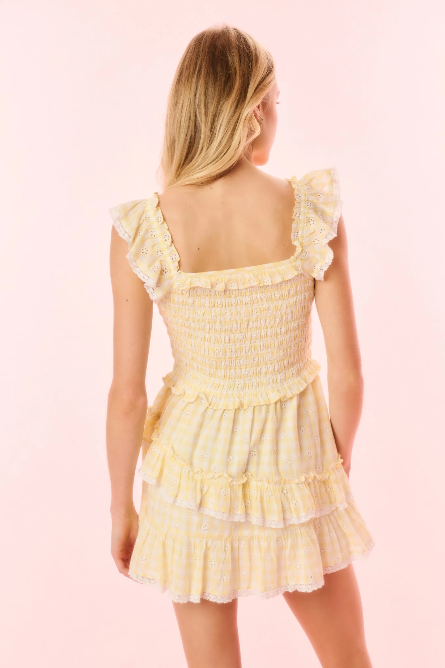 Aline Gingham Eyelet Mini Dress - HONEYCOMB - Image 4