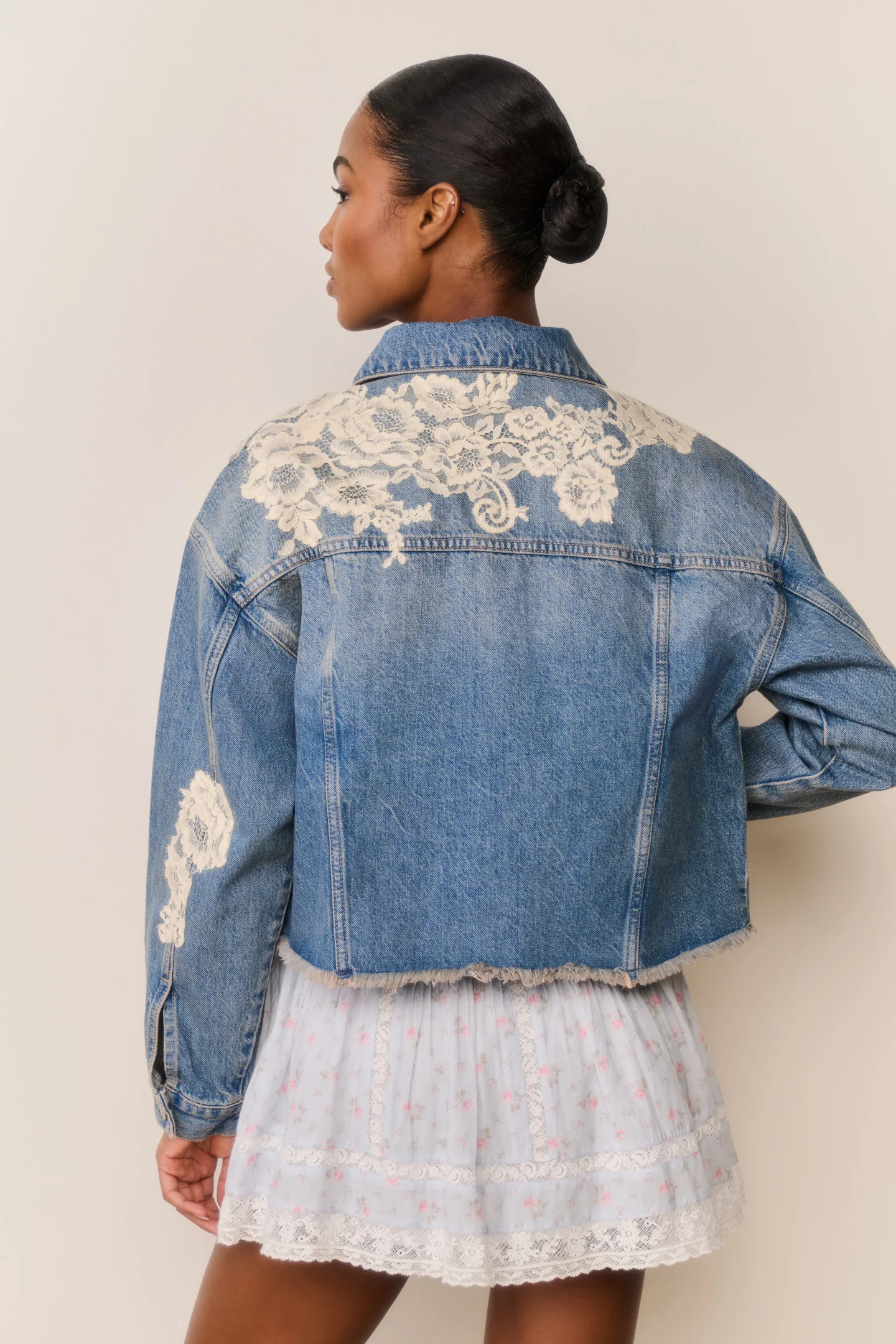 Amana Lace Appliqué Denim Jacket - Image 5