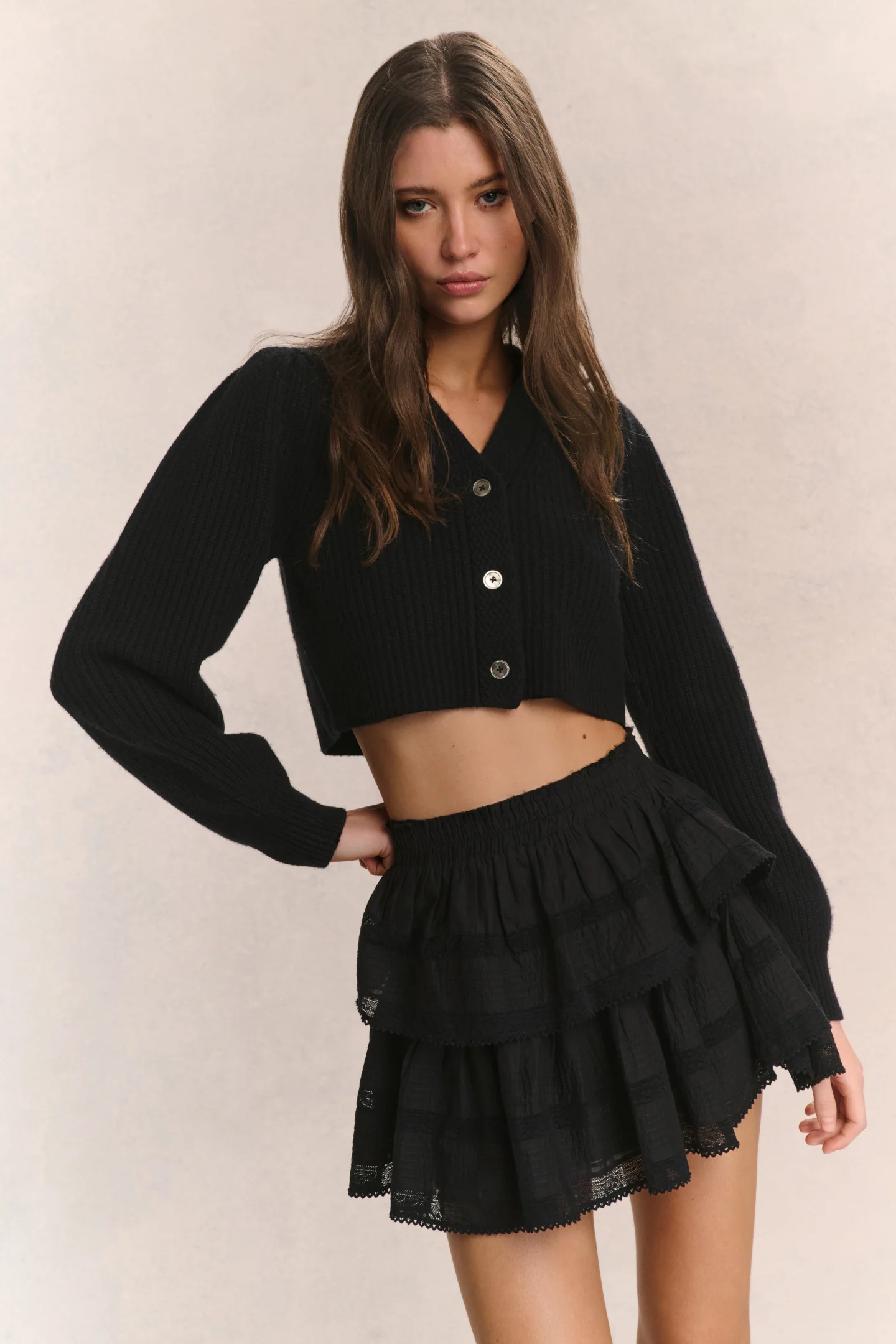Avignon Crop Cardigan- BLACK - Image 3
