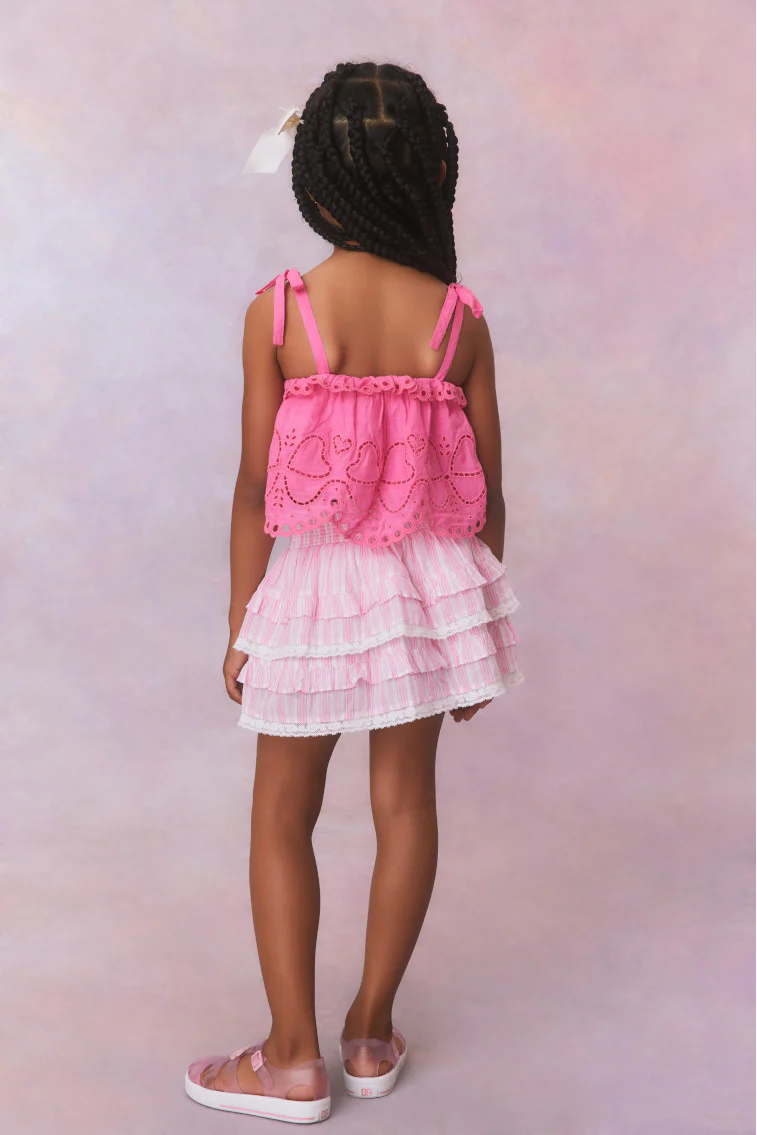 Girls Billie Cotton Stripe Skirt- CAPTIVA PINK - Image 5