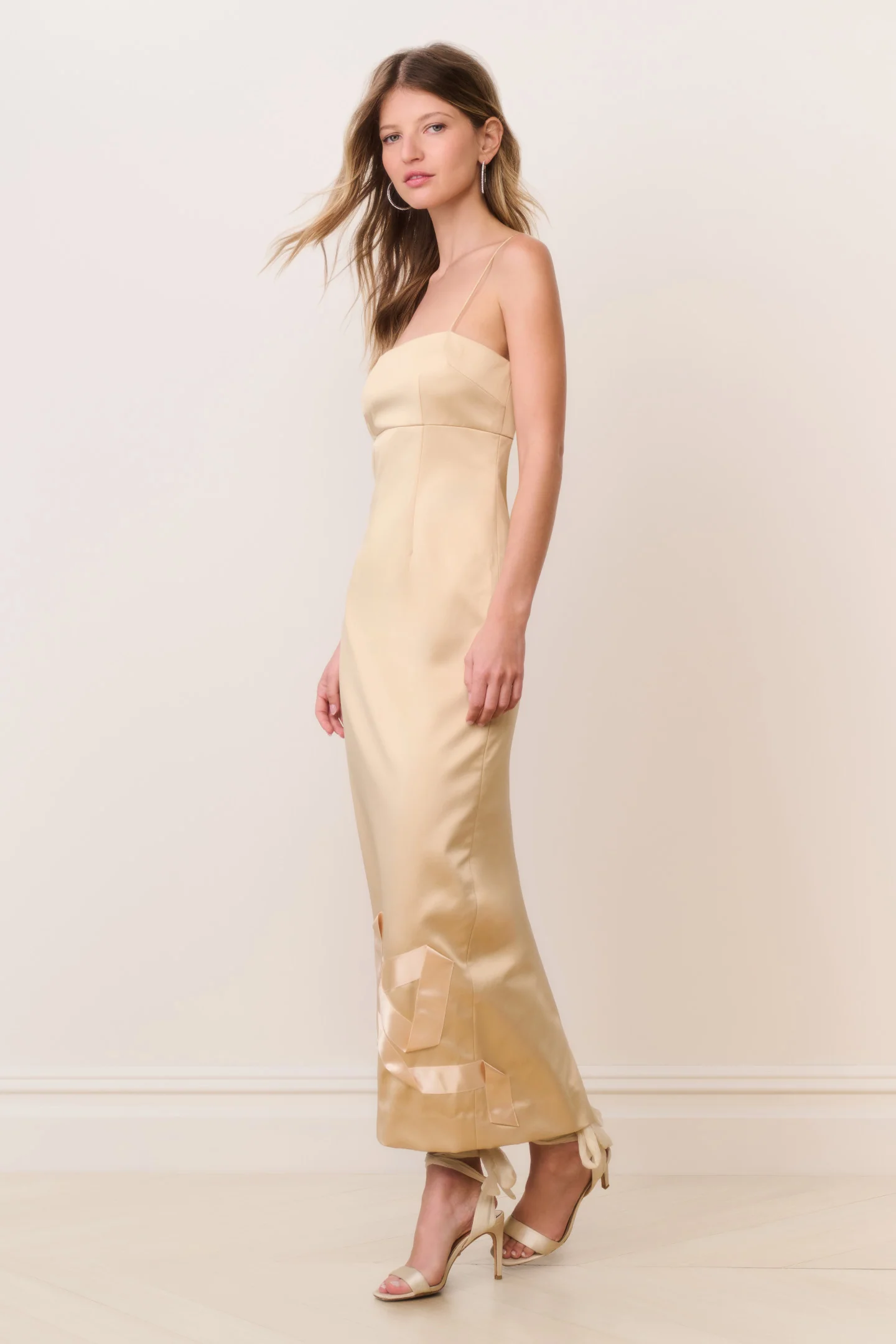 Calise Satin Bow Detail Midi Dress - GOLD - Image 3
