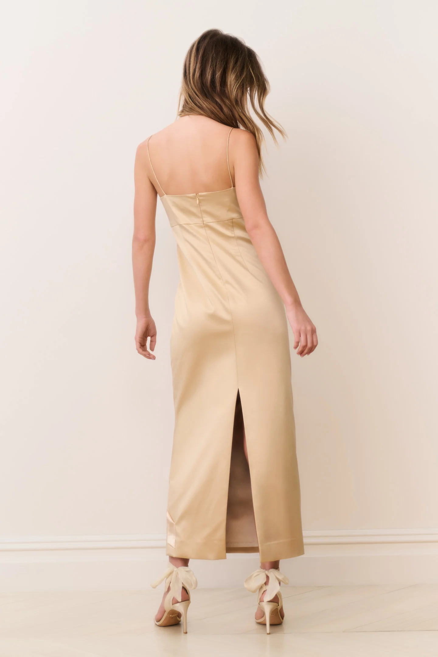 Calise Satin Bow Detail Midi Dress - GOLD - Image 4
