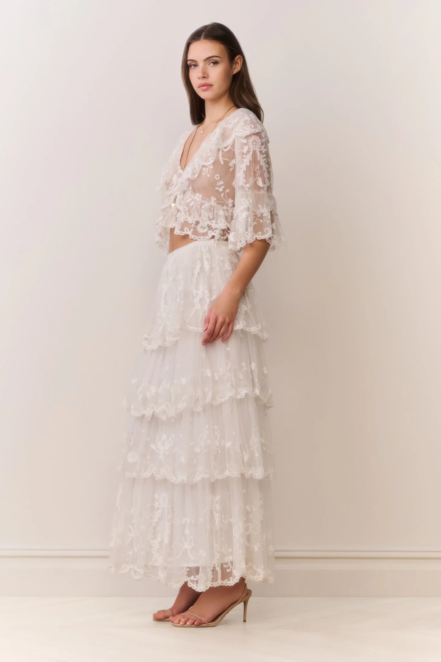 Celesa Embroidered Mesh Tiered Maxi Skirt - Image 4