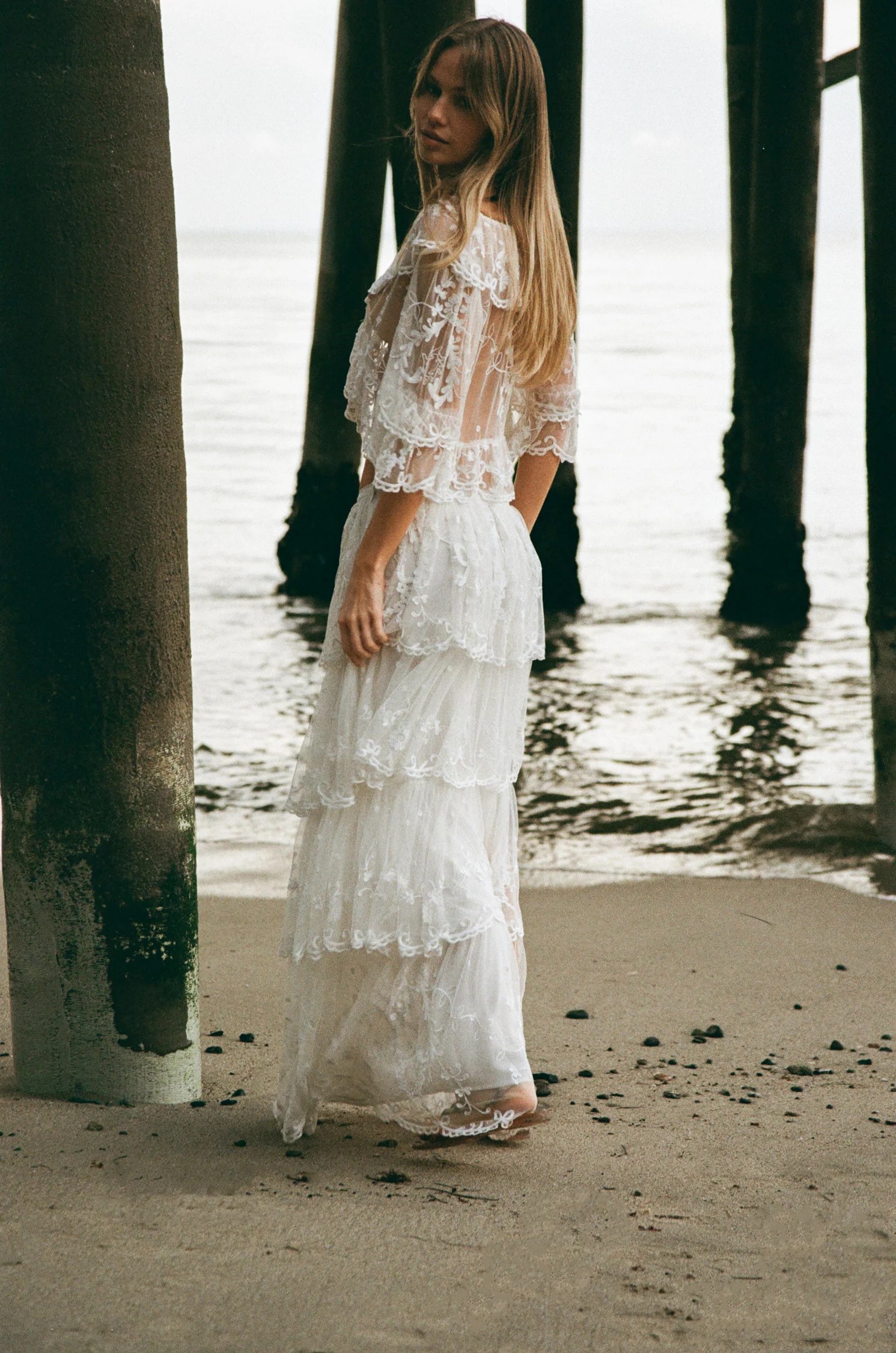 Celesa Embroidered Mesh Tiered Maxi Skirt - Image 6