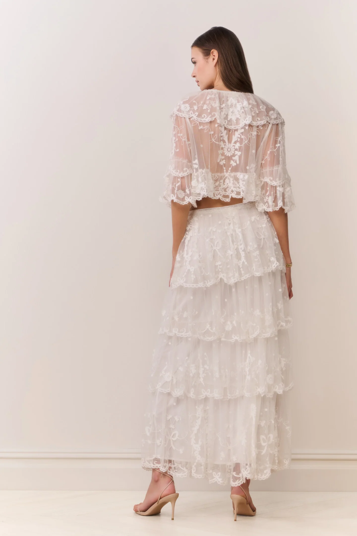 Celesa Embroidered Mesh Tiered Maxi Skirt - Image 7