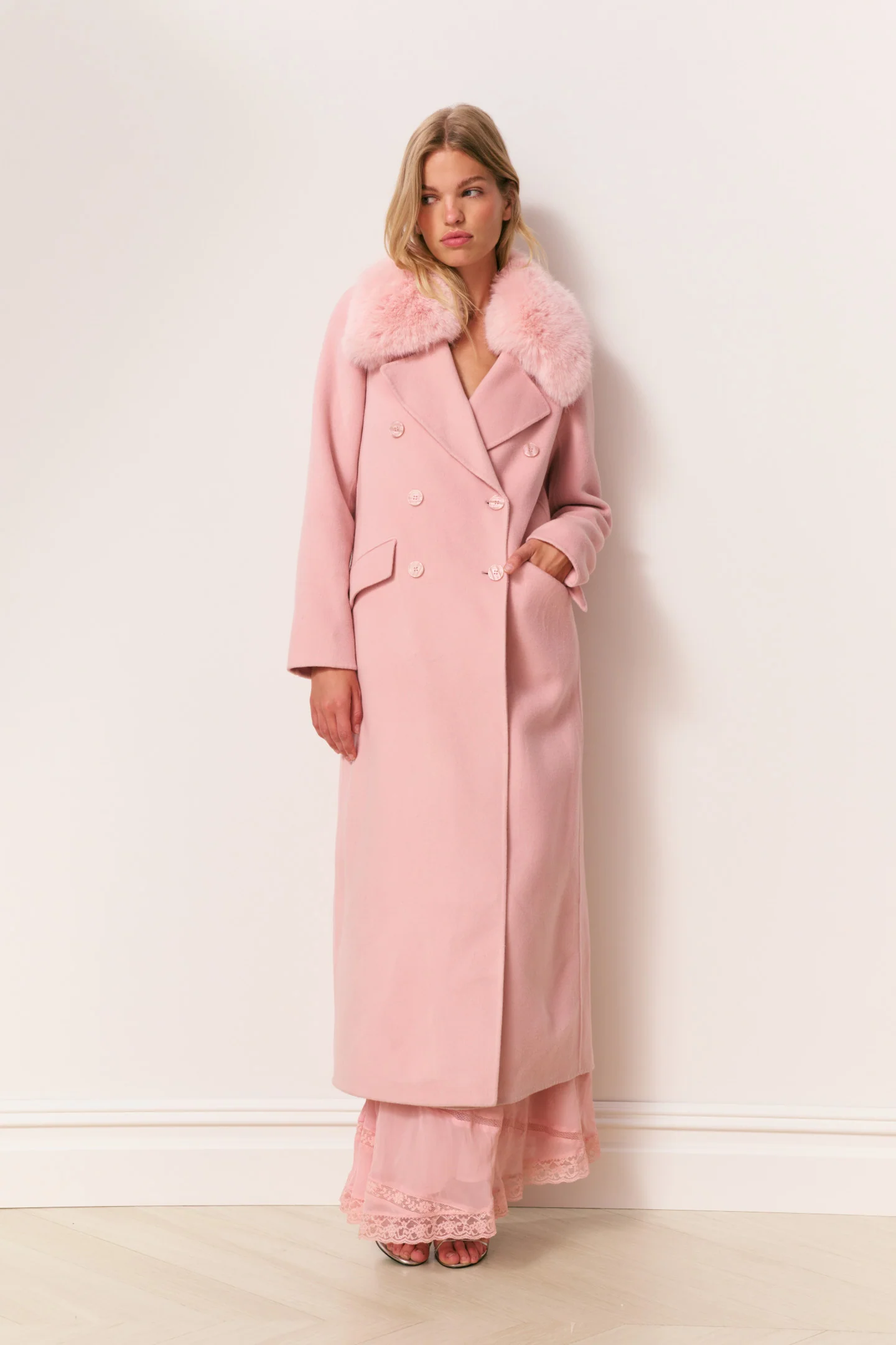 Char Faux Fur Collar Wool Coat - ORCHID ROSE - Image 3