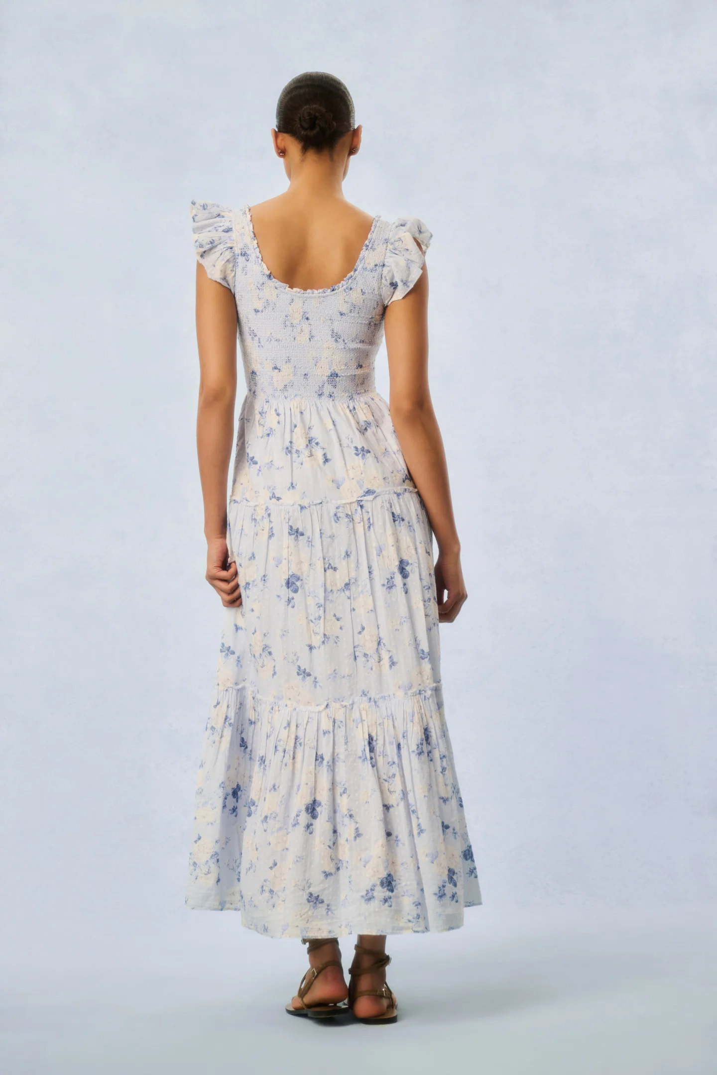 Chessie Fragrance Print Cotton Maxi Dress - WHISPER BLUE - Image 4