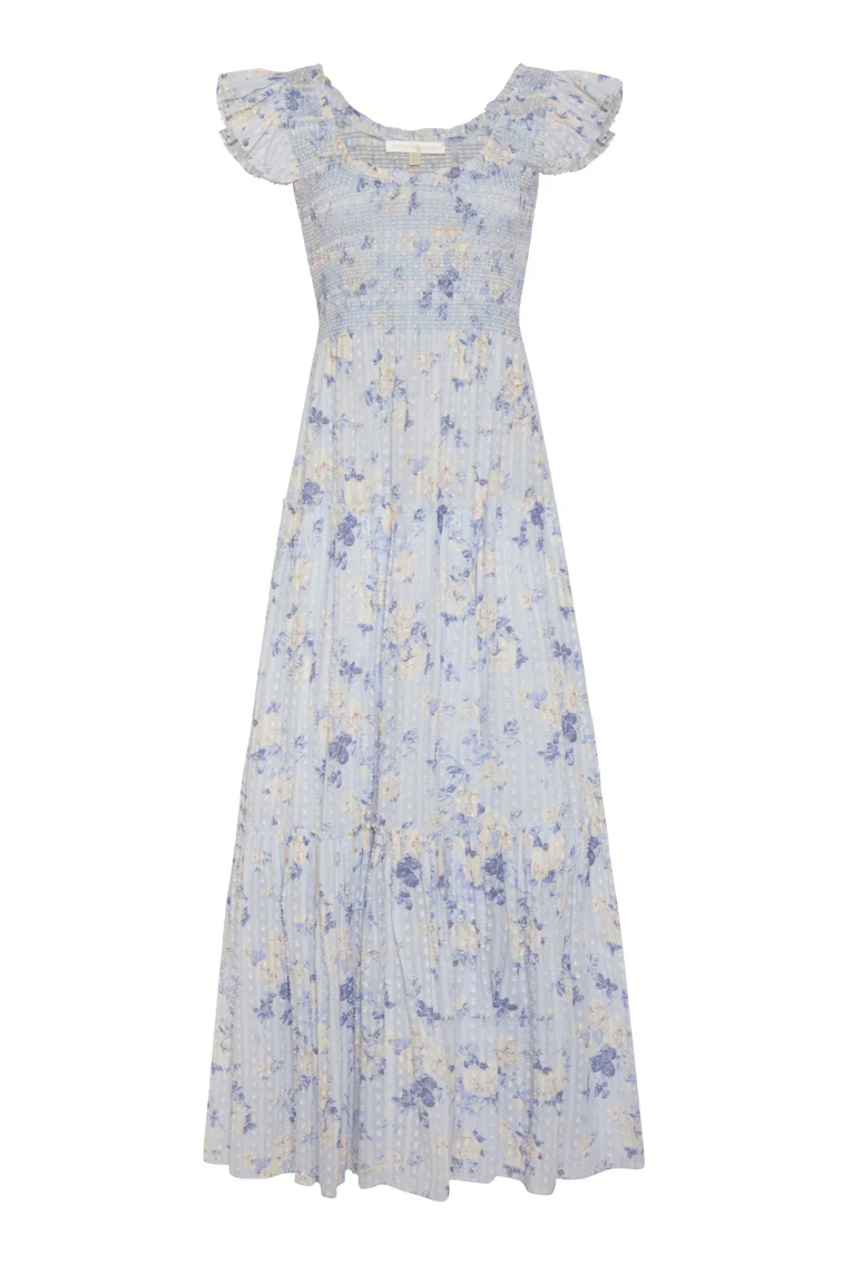 Chessie Fragrance Print Cotton Maxi Dress - WHISPER BLUE - Image 5