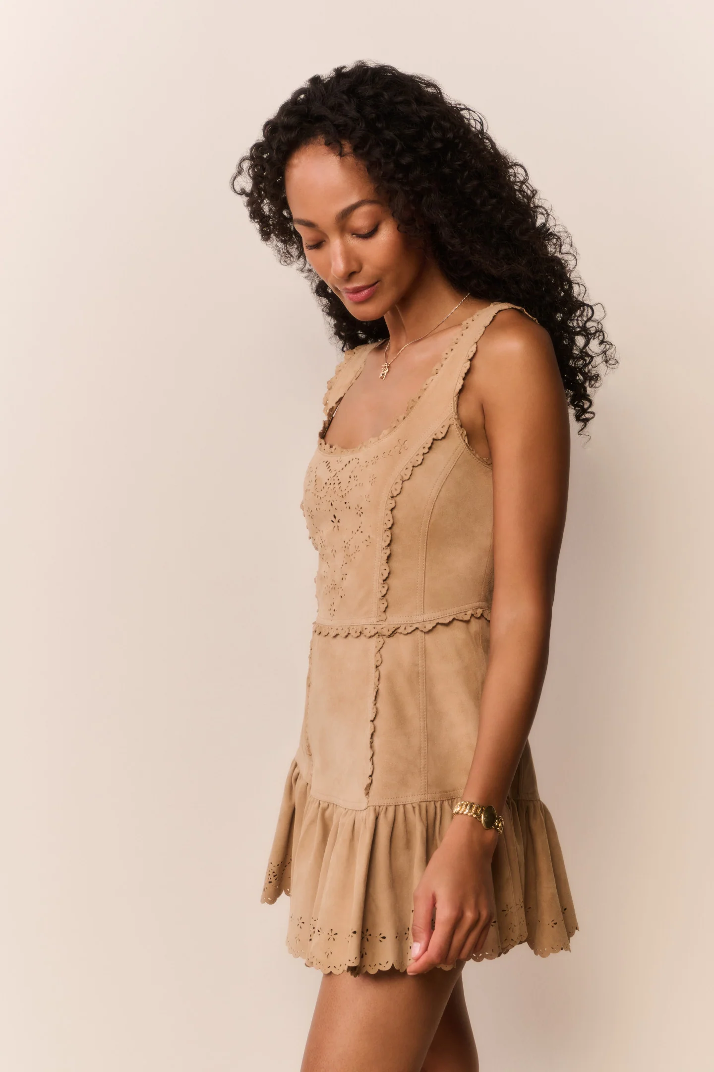 Chrysanthe Suede Eyelet Mini Dress - Image 4