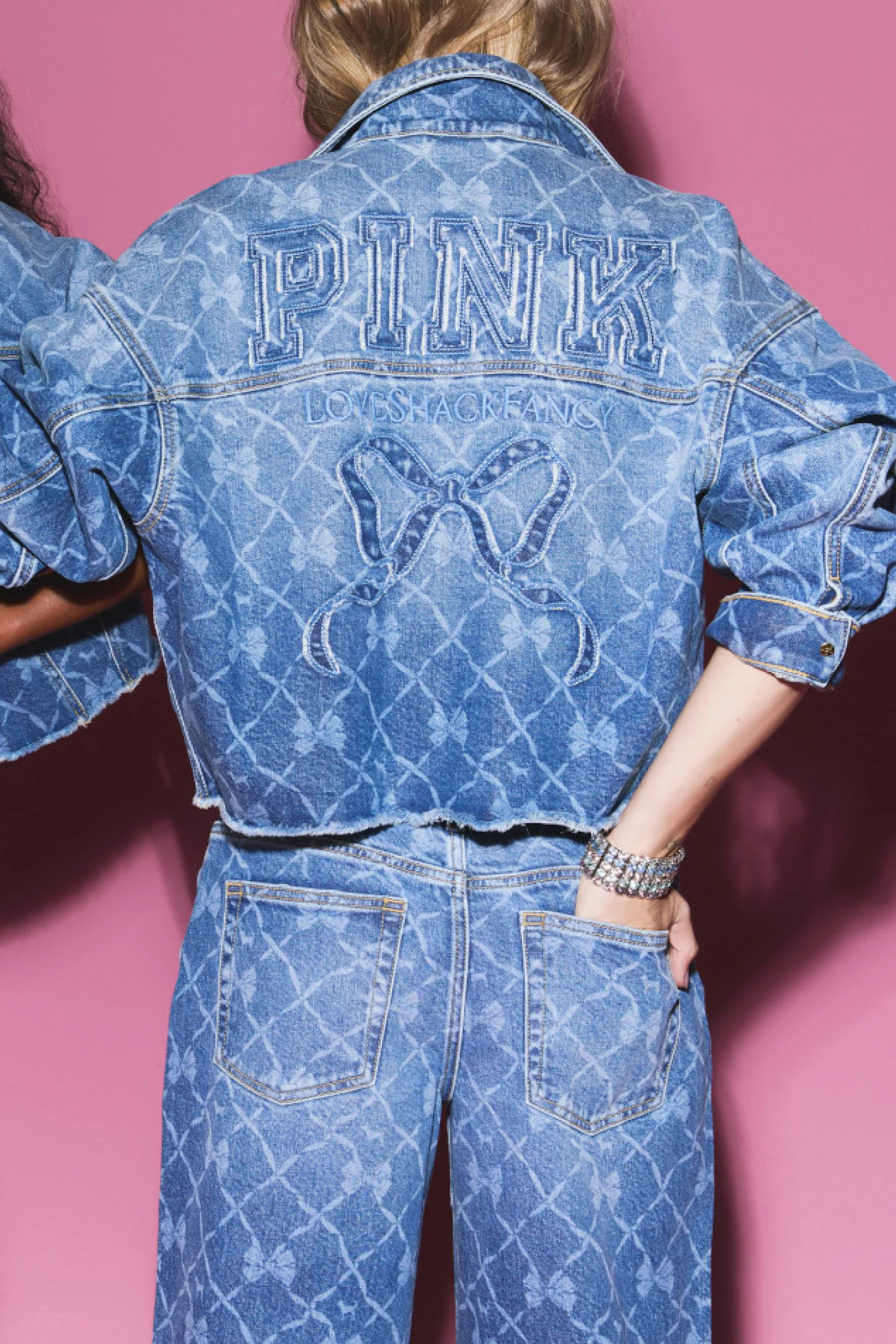 PINK x LoveShackFancy Cropped Denim Jacket - Image 2