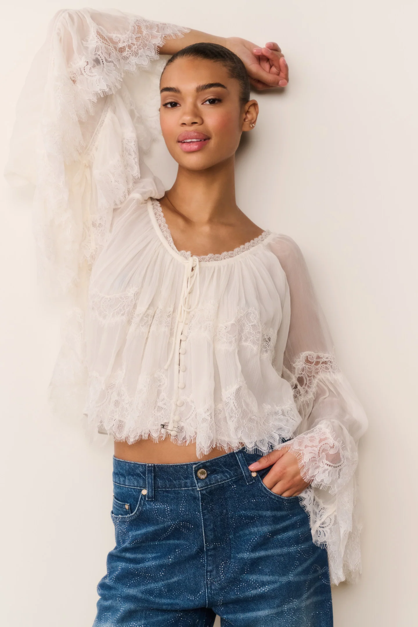 Darline Chiffon Lace Blouse - Image 3