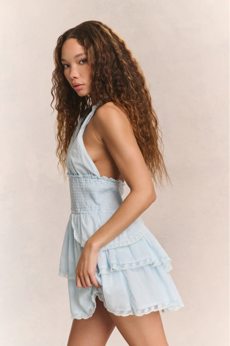 Deanna Heritage Halter Mini Dress - BLUE - Image 3