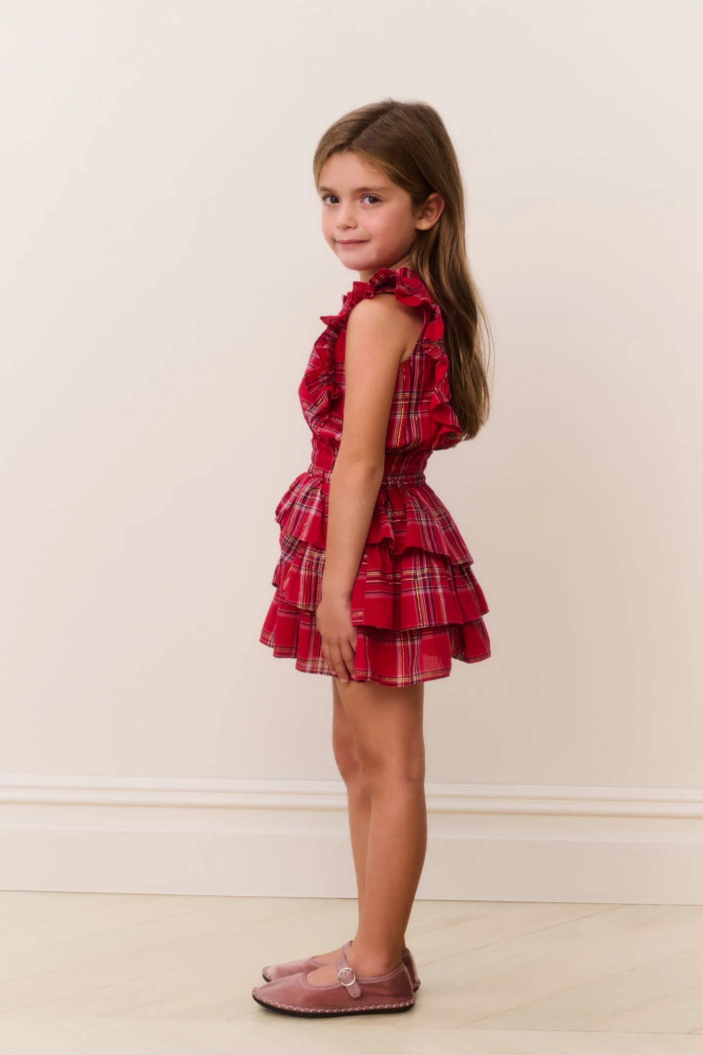 Girls Decker Cotton Tartan Ruffle Dress - Image 2