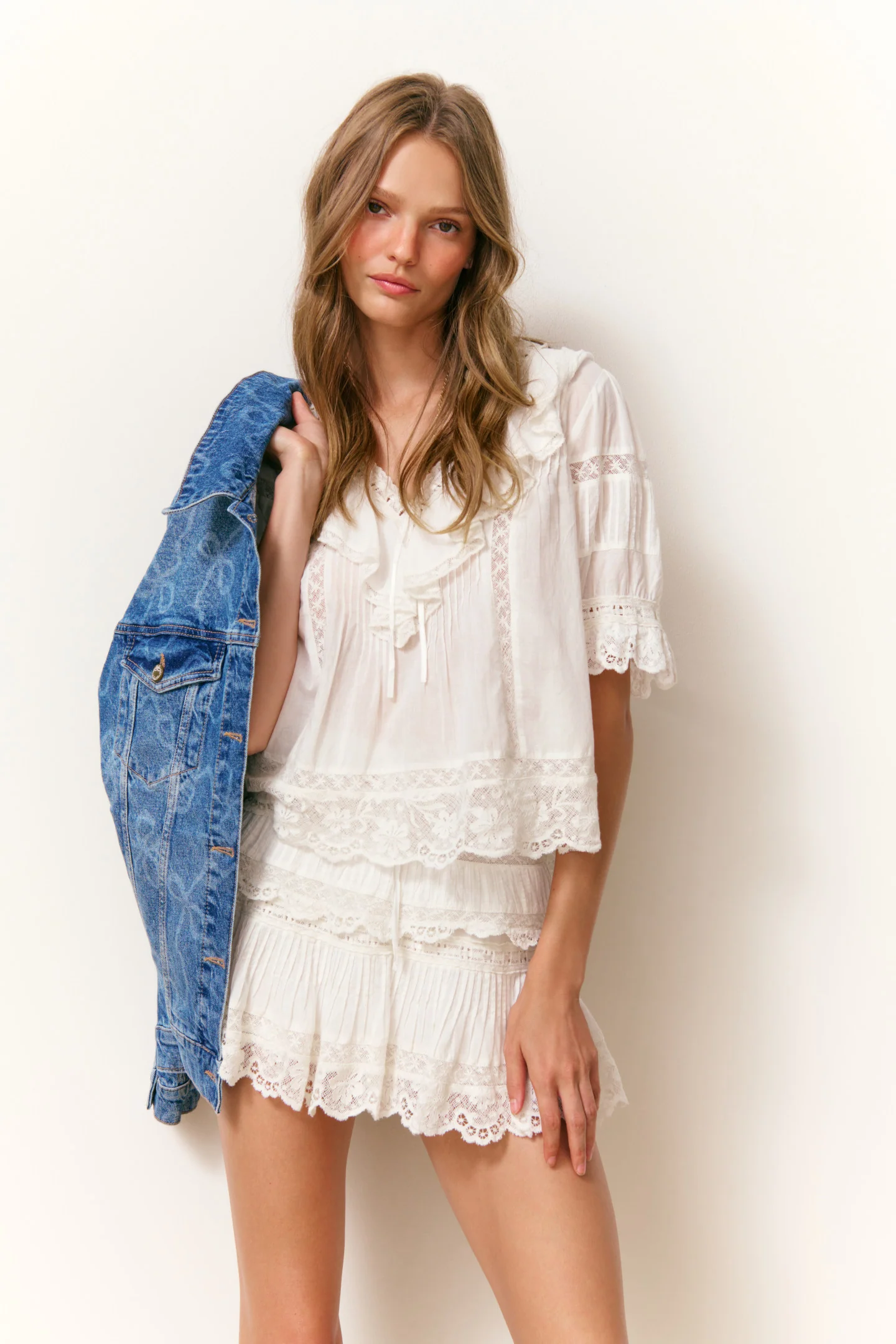 Delphie Cotton Lace-Detailed Mini Skirt - OFF WHITE - Image 3