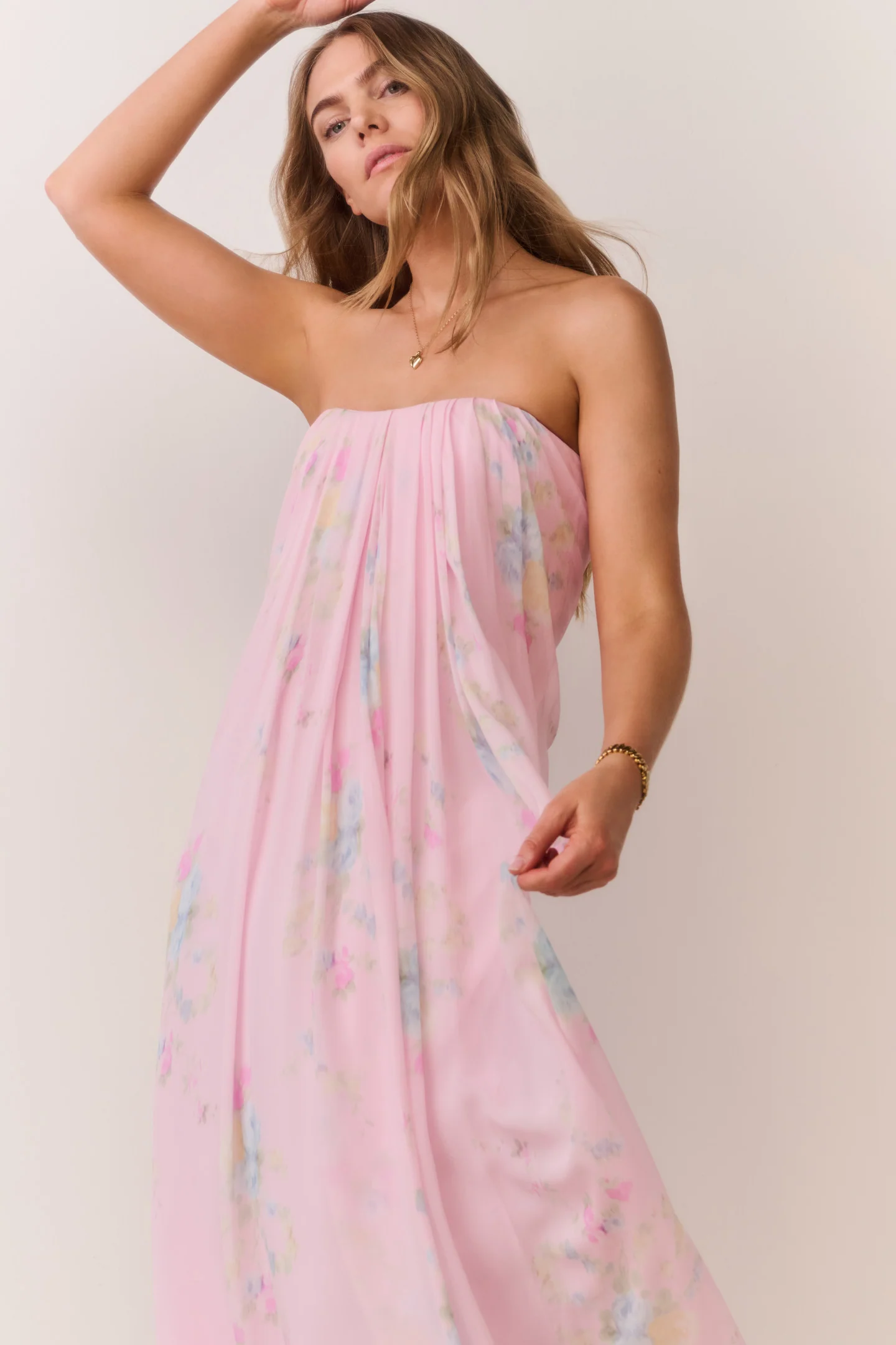 Emara Strapless Floral Chiffon Gown - Image 4