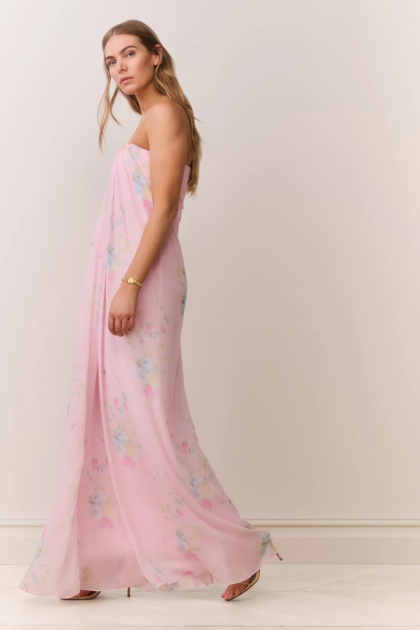 Emara Strapless Floral Chiffon Gown - Image 5