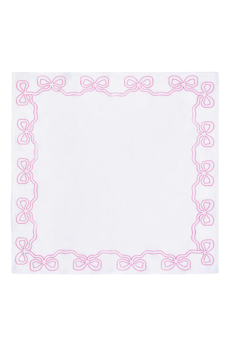 Embroidered Linen Bow Napkins - FESTIVE PINK - Image 2