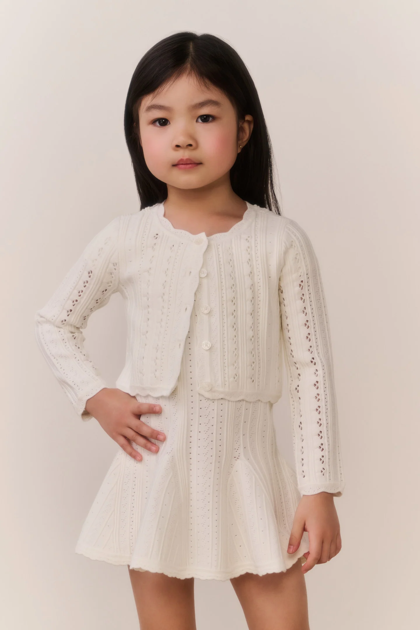 Little Girls Emlynn Pointelle Cardigan - WHITE TEA