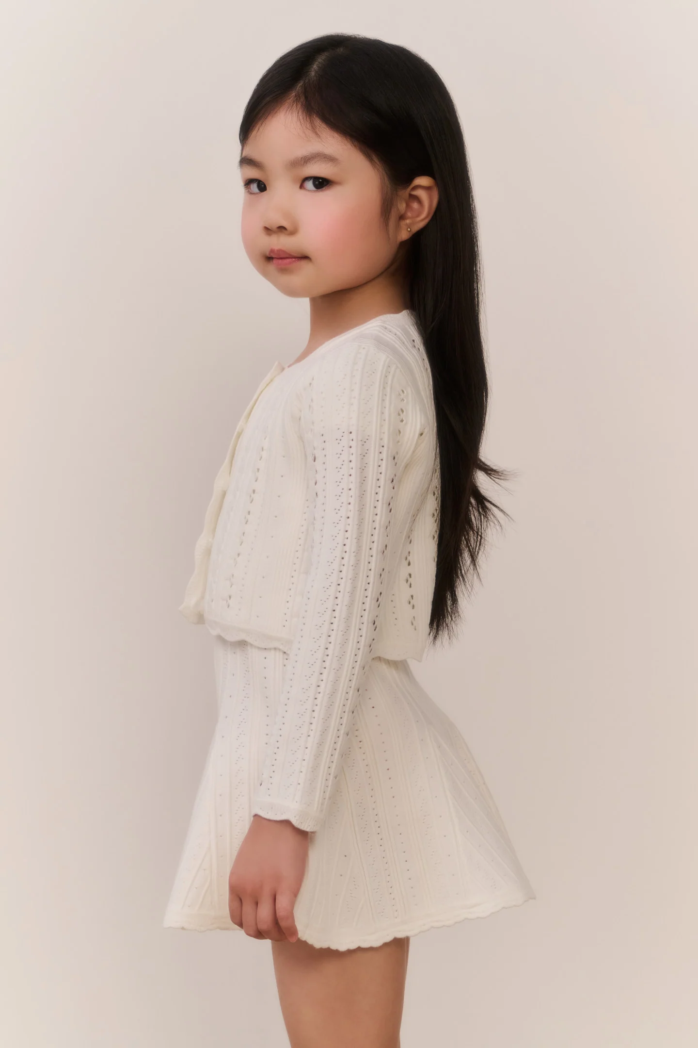 Little Girls Emlynn Pointelle Cardigan - WHITE TEA - Image 4