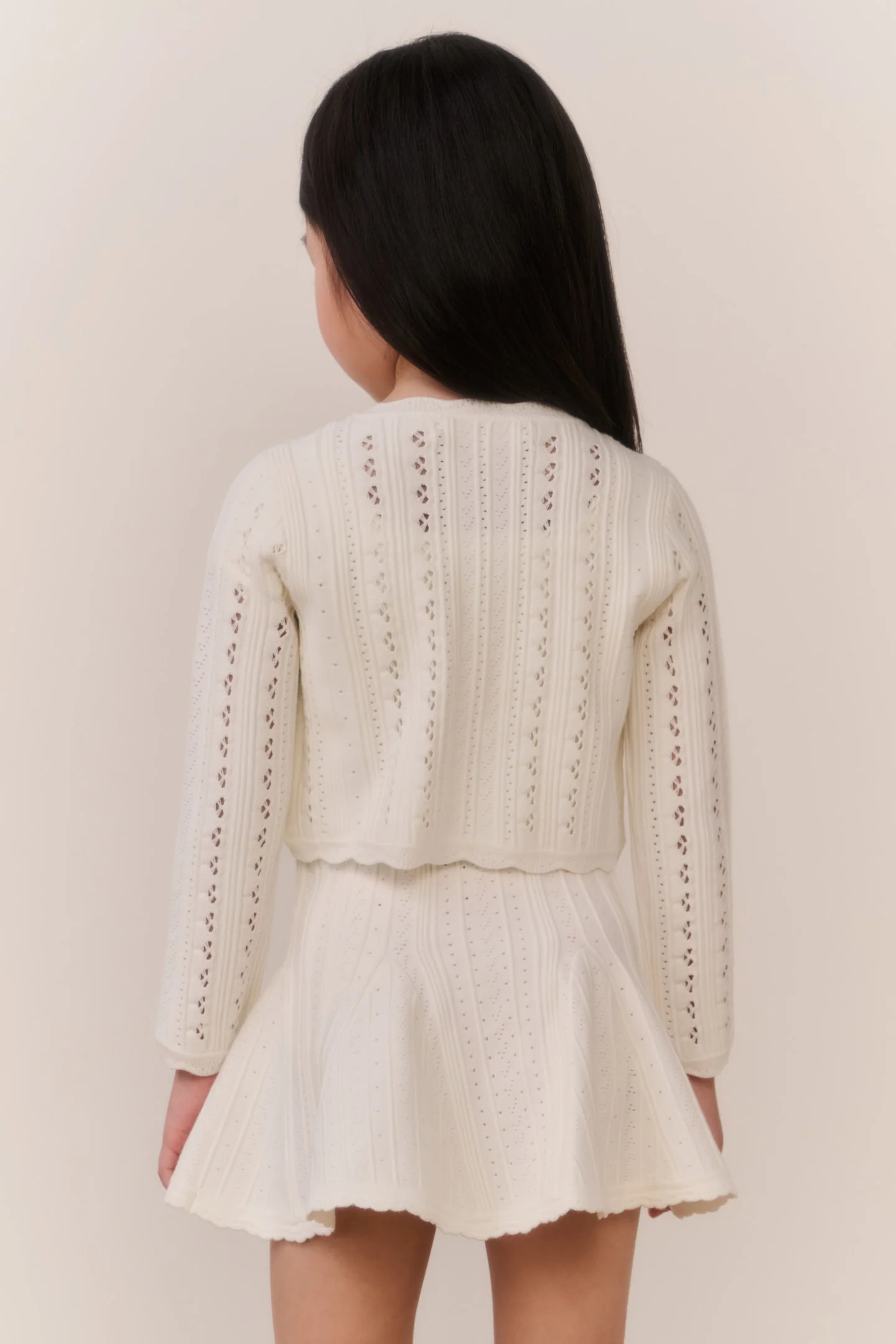 Little Girls Emlynn Pointelle Cardigan - WHITE TEA - Image 5
