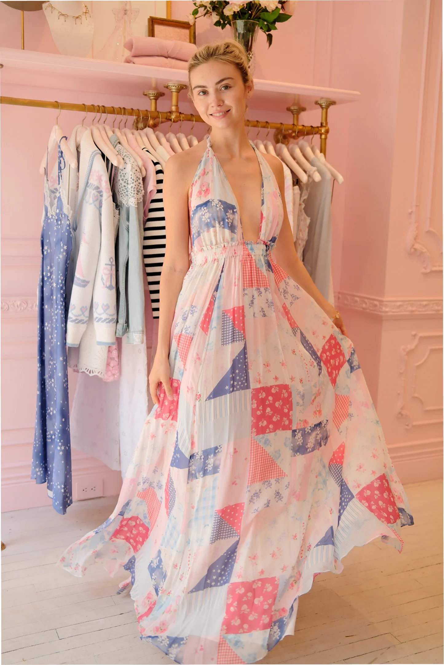 Fancy Patchwork Halter Maxi Dress - Image 2