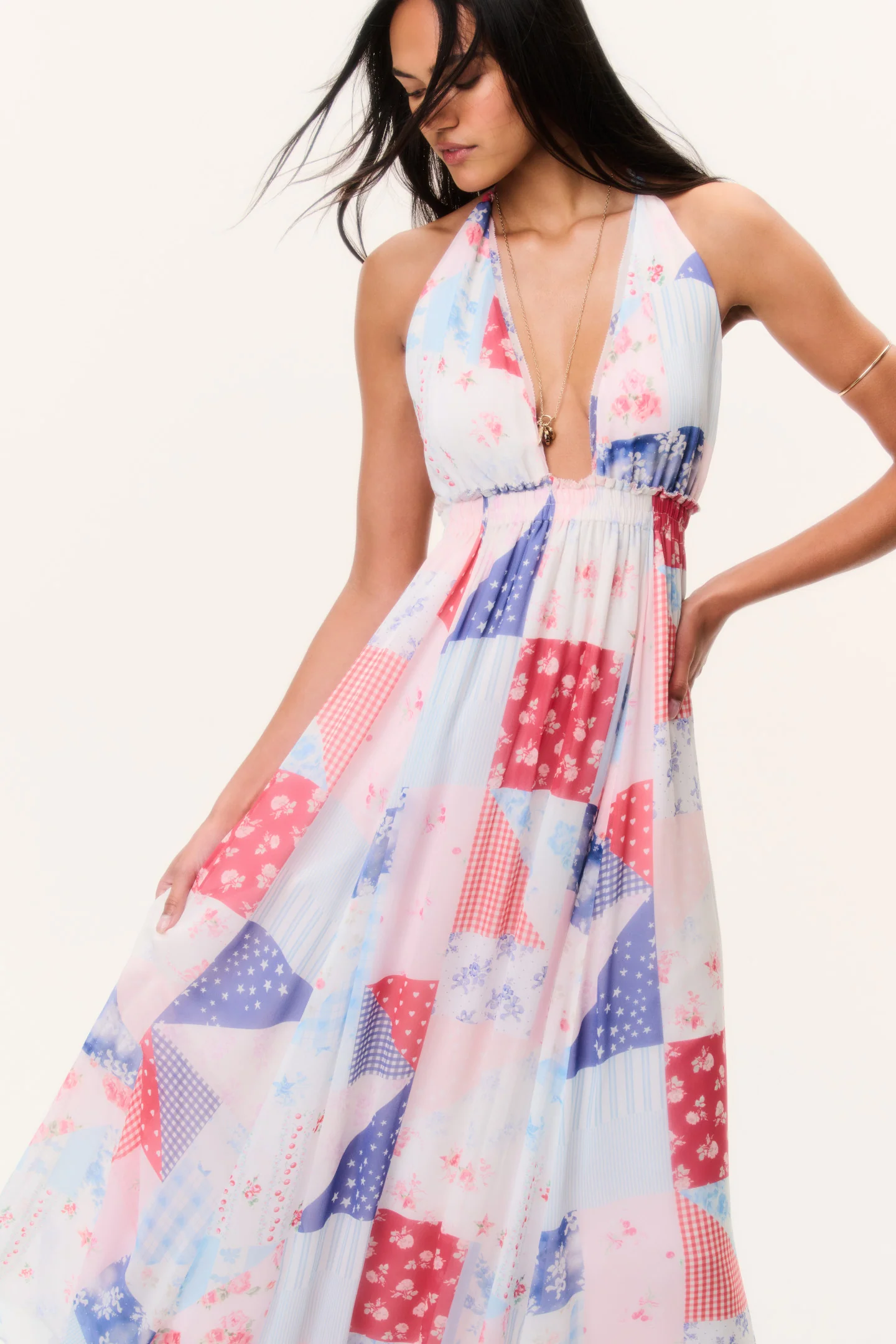 Fancy Patchwork Halter Maxi Dress - Image 3