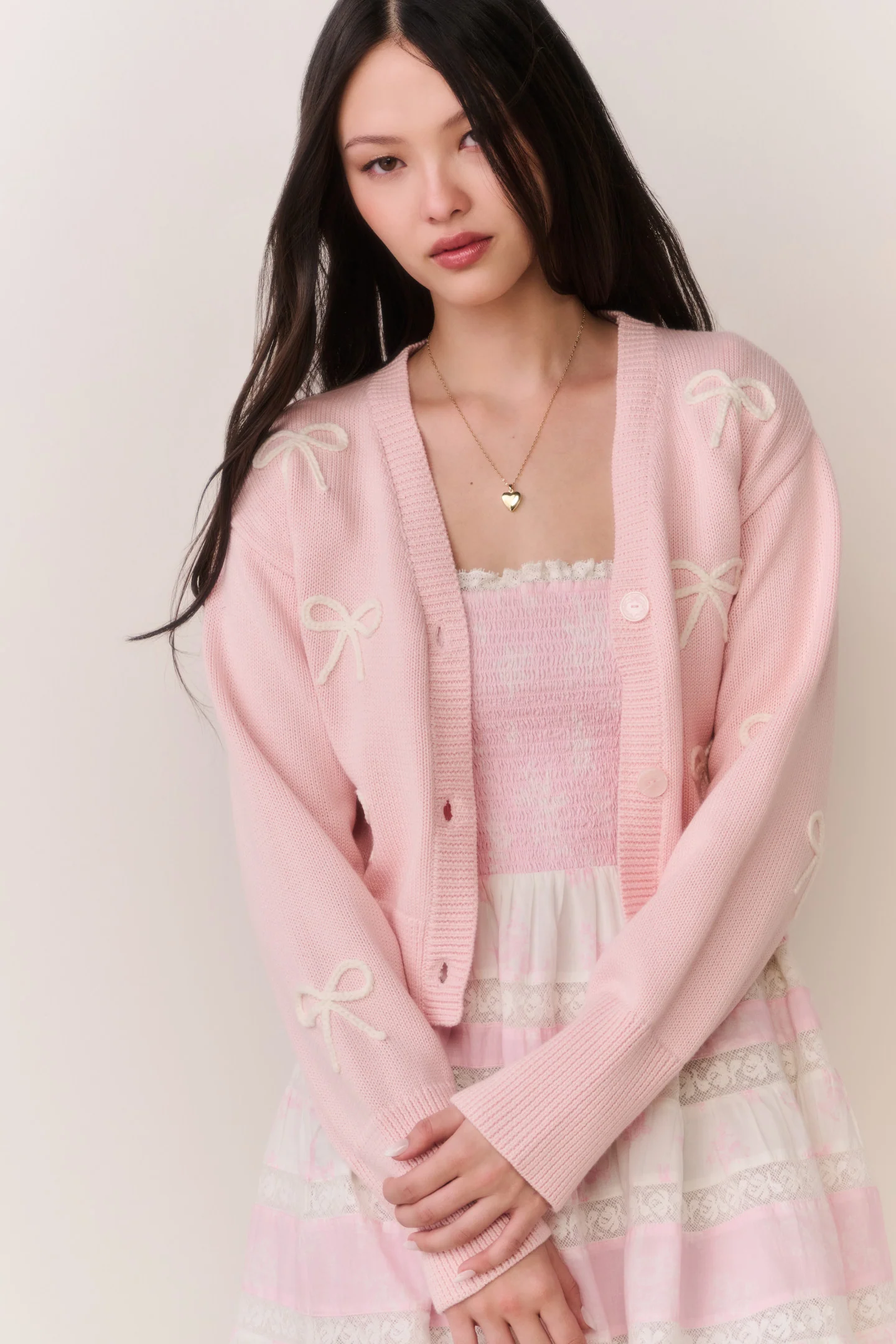 Francette Cotton Bow Embroidered Cardigan - Image 3