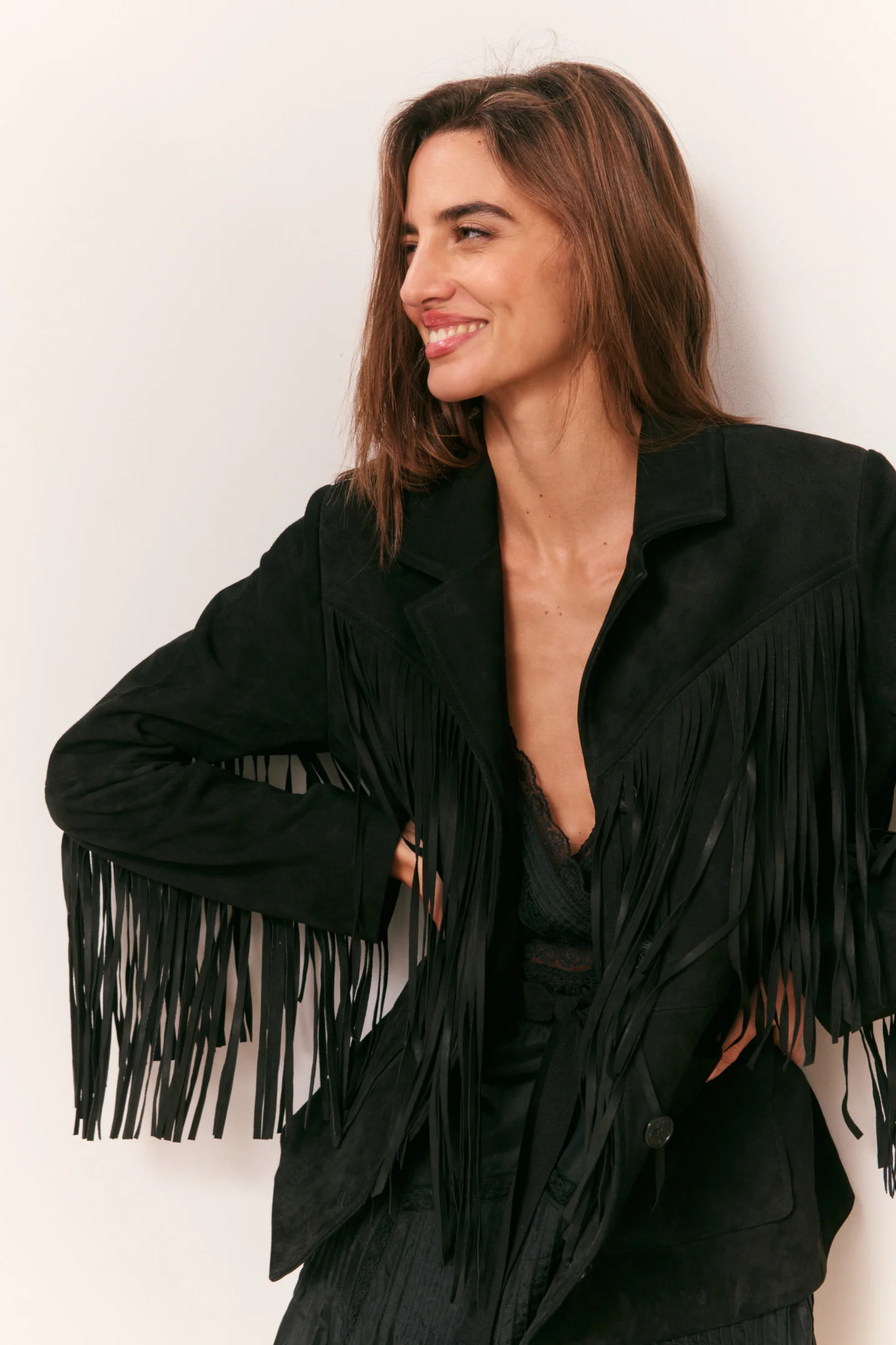 Geraline Black Suede Fringe Jacket - Image 2