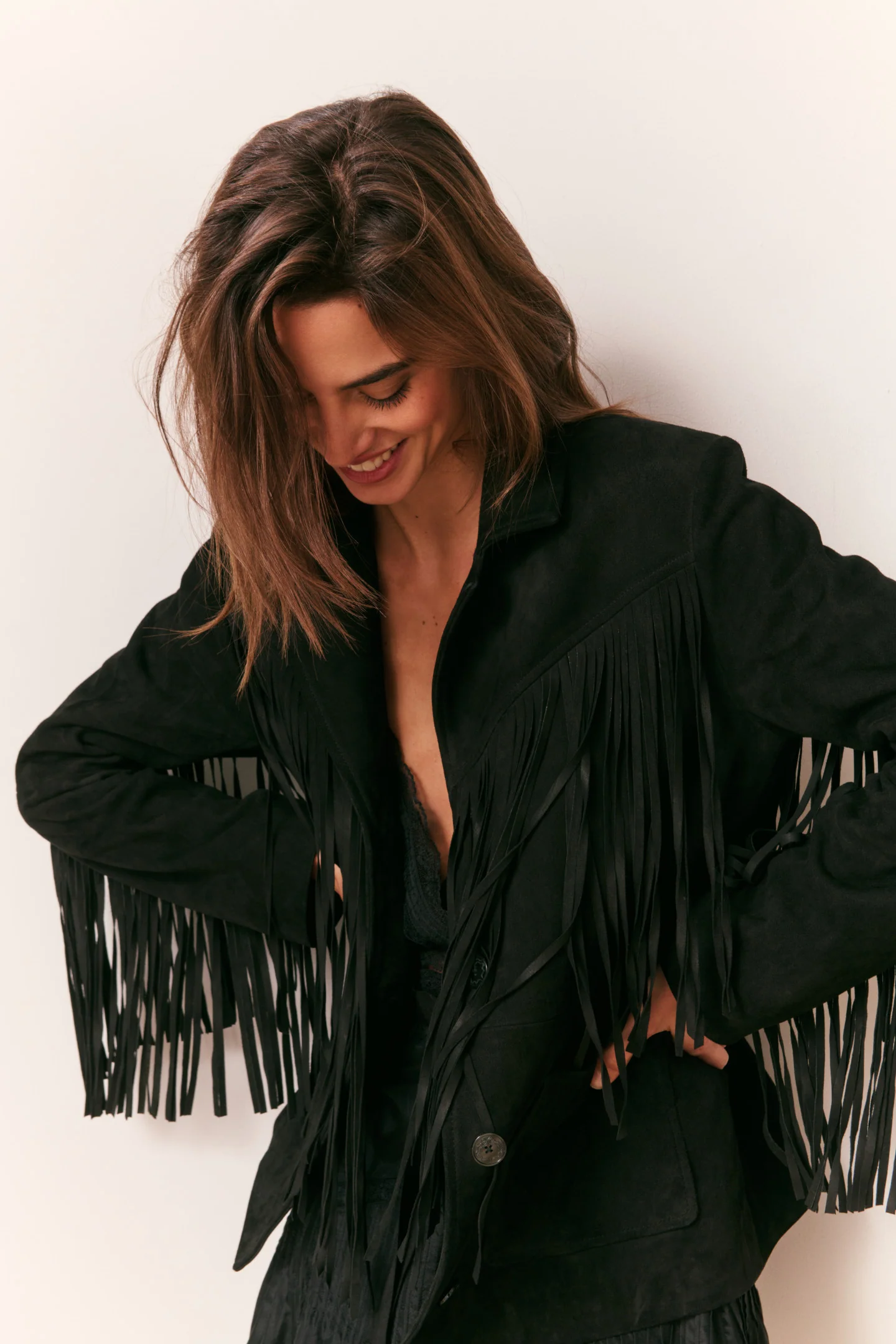 Geraline Black Suede Fringe Jacket - Image 5