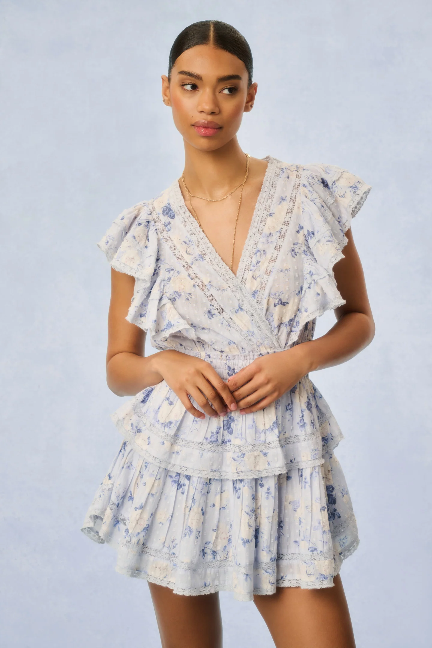 Gwen Fragrance Print Cotton Mini Dress - WHISPER BLUE - Image 2