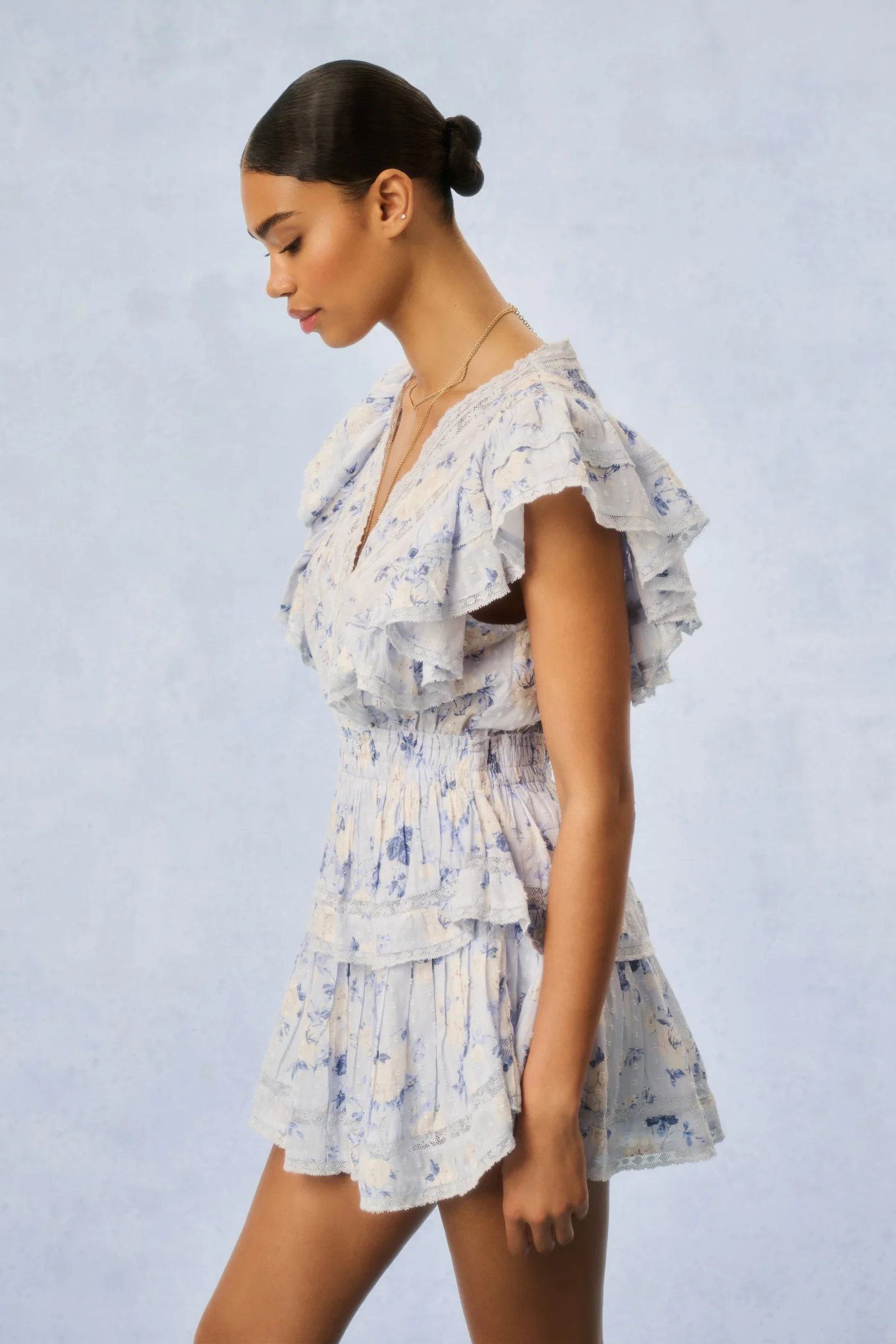 Gwen Fragrance Print Cotton Mini Dress - WHISPER BLUE - Image 3