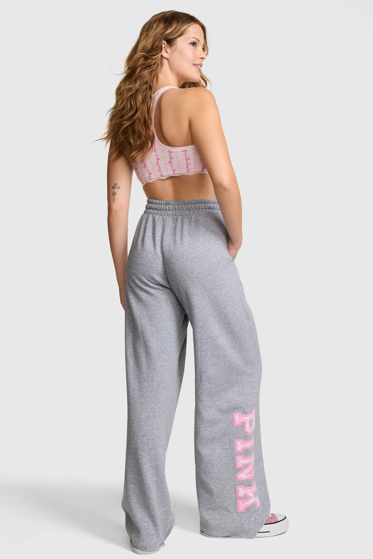 PINK x LoveShackFancy Wide-Leg Sweatpants - VS MEDIUM HEATHER GREY - Image 5