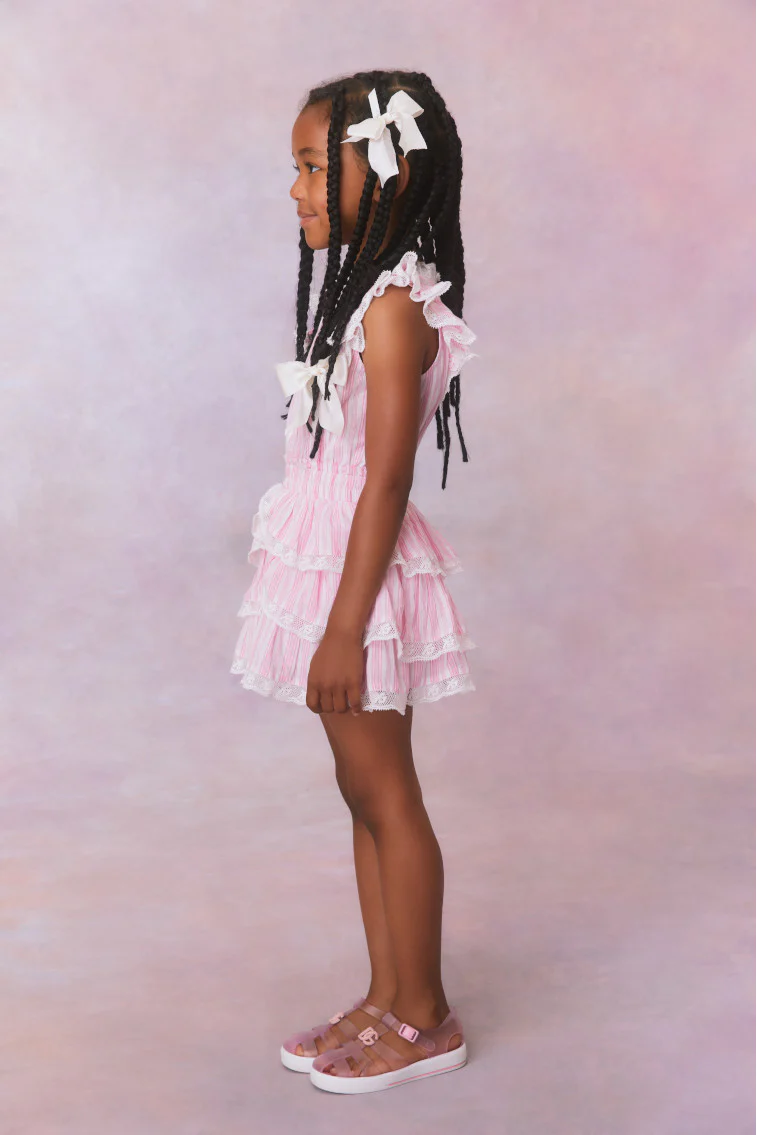 Girls Janelly Cotton Stripe Dress- Captiva Pink - Image 3