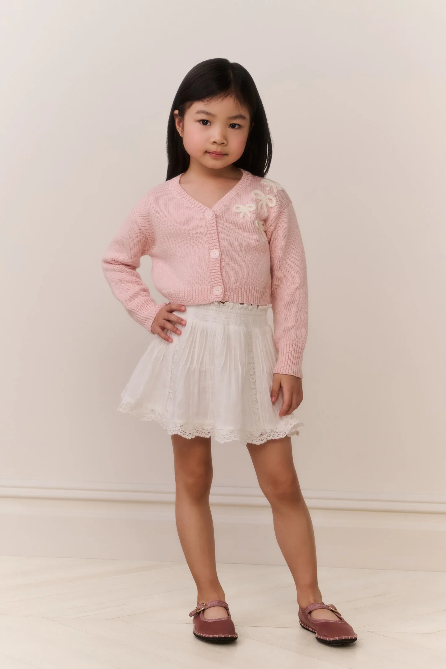 Little Girls Jayne Bow Embroidered Cardigan - Image 2