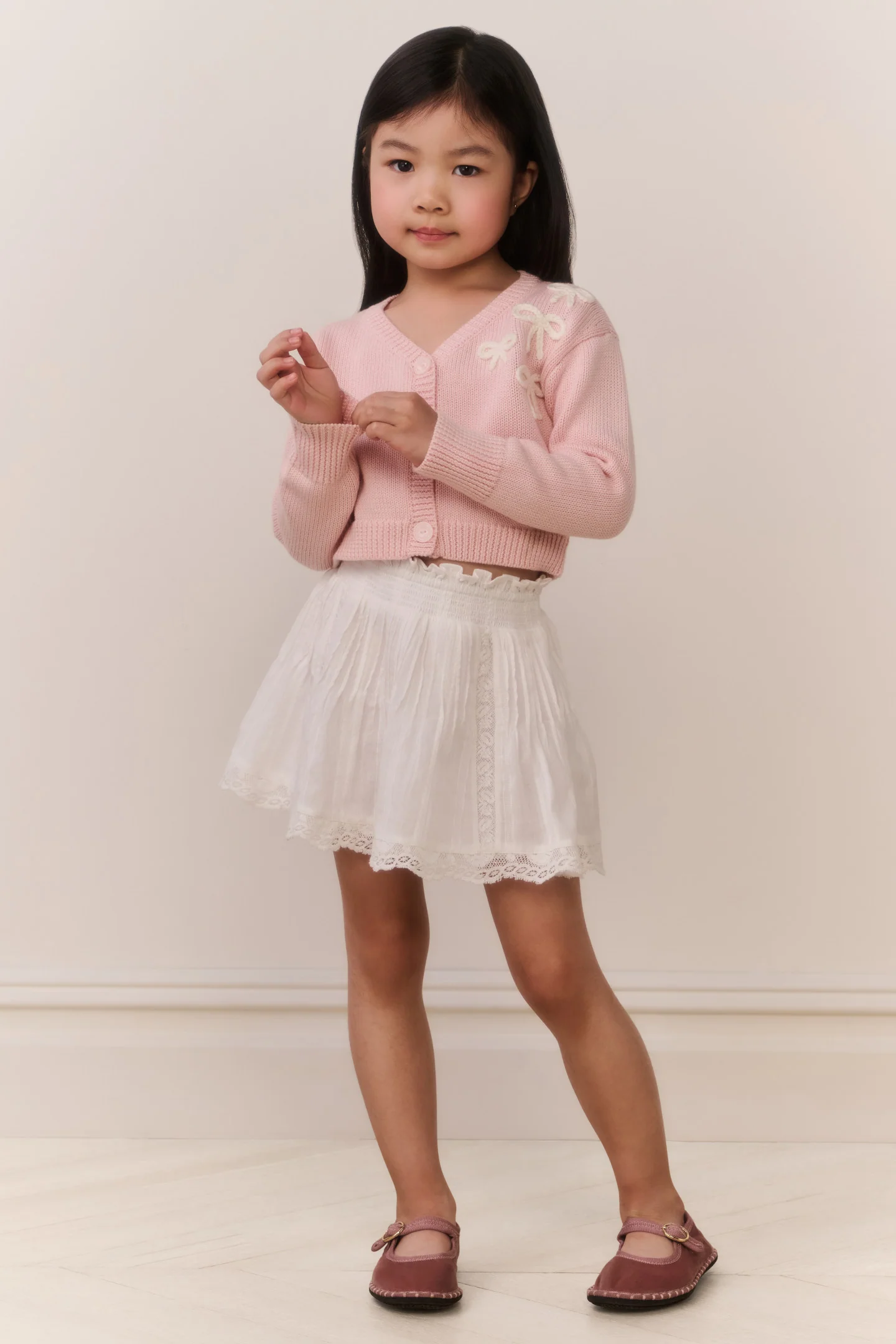 Little Girls Jayne Bow Embroidered Cardigan - Image 3