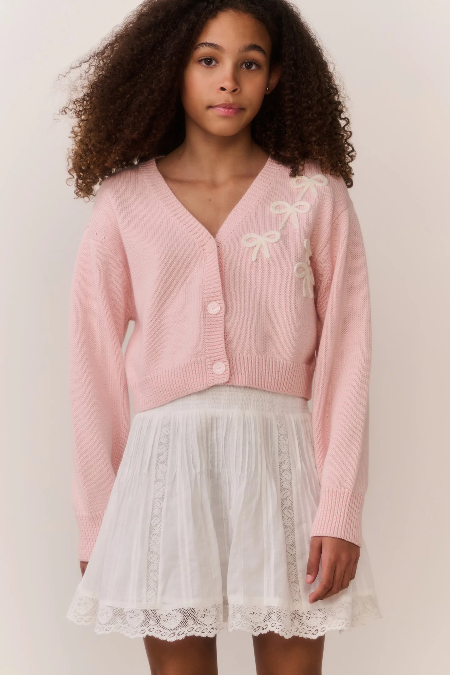 Tween Jayne Bow Embroidered Cardigan - Image 3