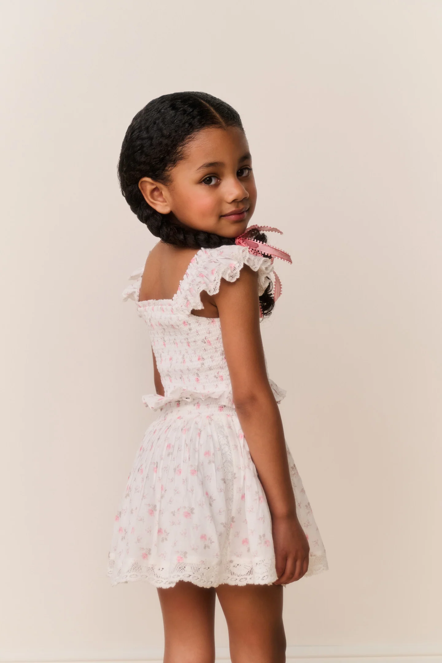 Little Girls Jeanna Floral Cotton Top - SUNWASHED IVORY - Image 4