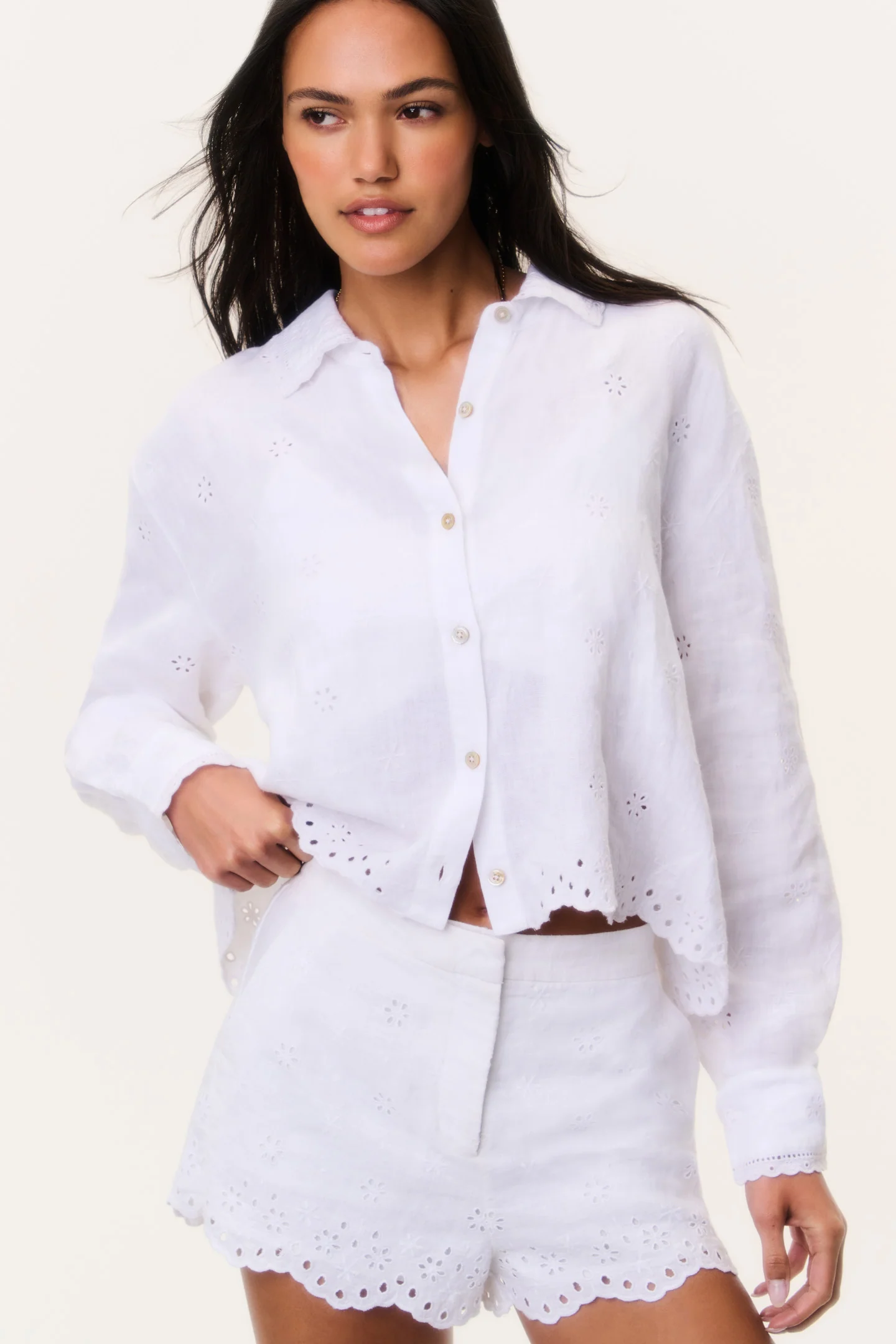 Jodine Eyelet Linen Shorts - Image 2