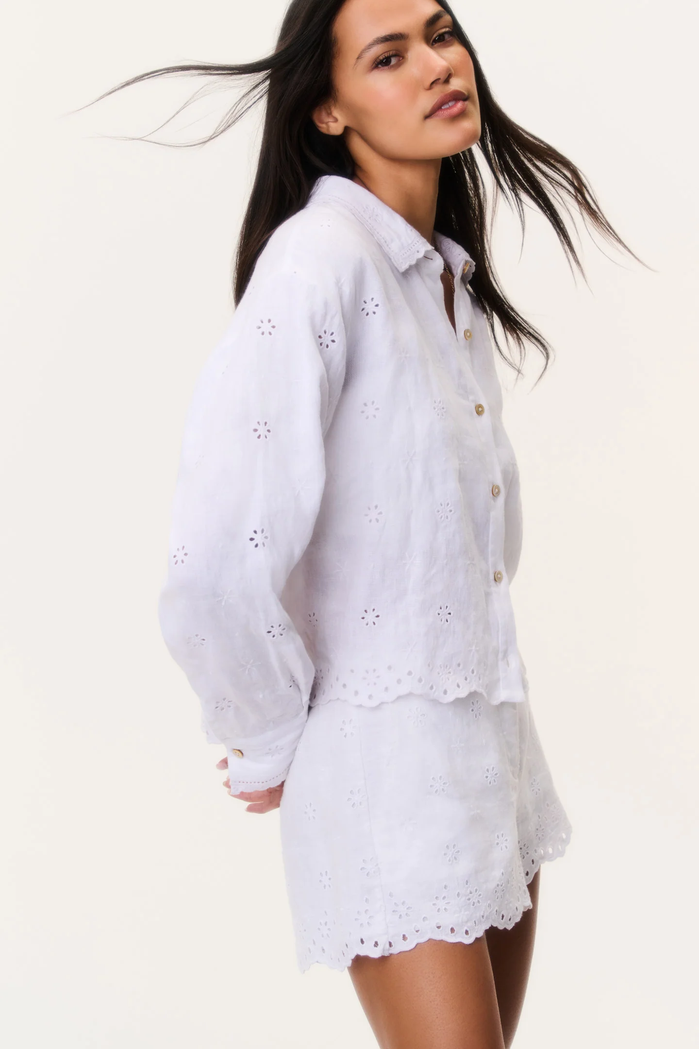Jodine Eyelet Linen Shorts - Image 3