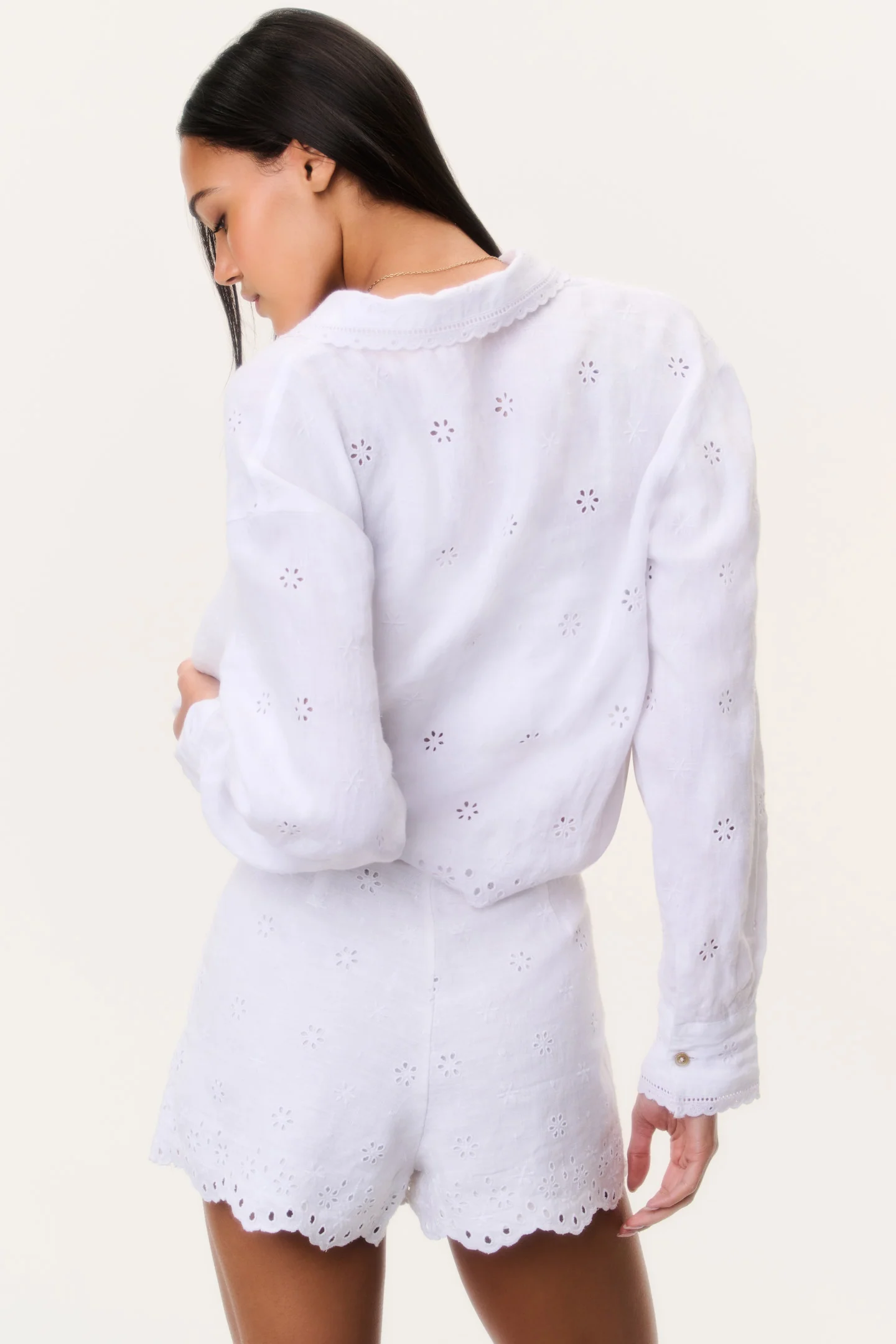 Jodine Eyelet Linen Shorts - Image 4