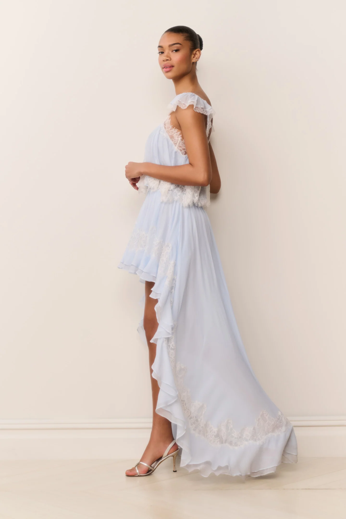 Jolina Silk Chiffon Lace High-Low Skirt - Image 4