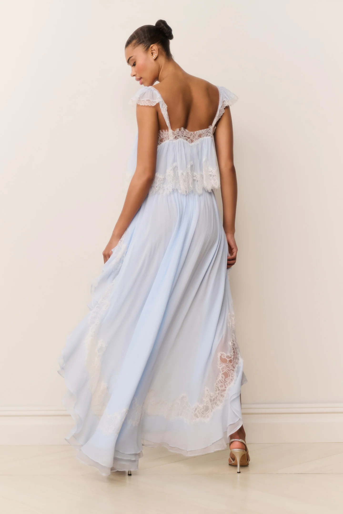 Jolina Silk Chiffon Lace High-Low Skirt - Image 5