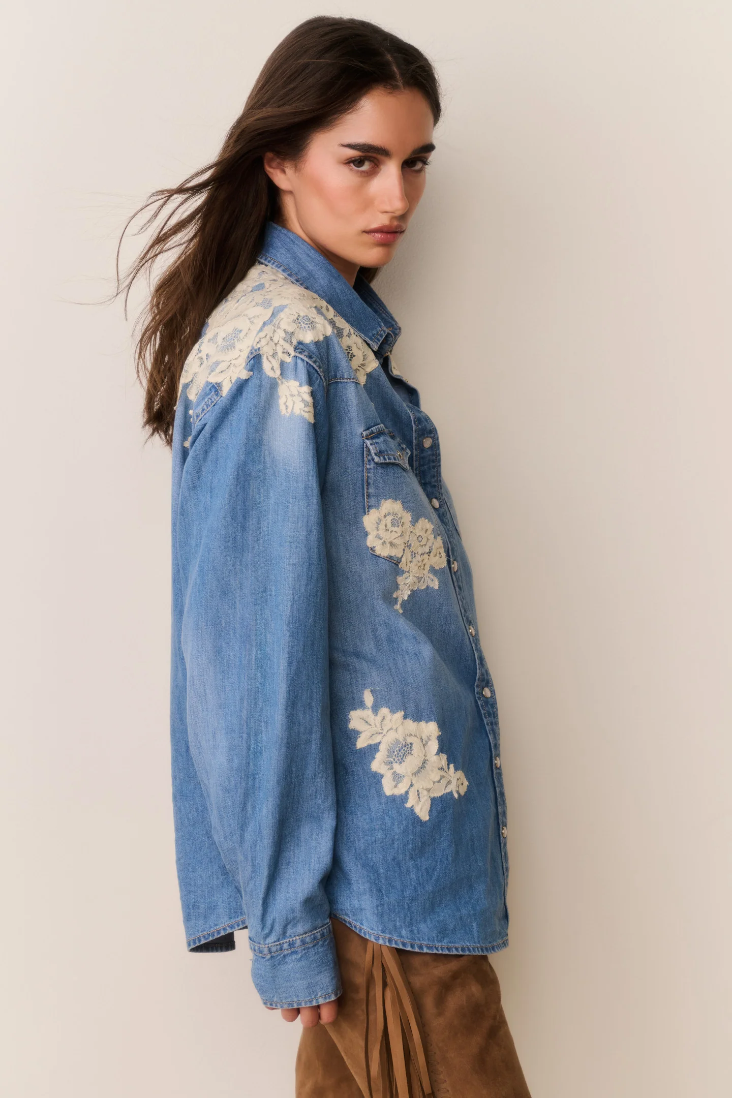 Kelith Lace Appliqué Chambray Shirt - Image 5