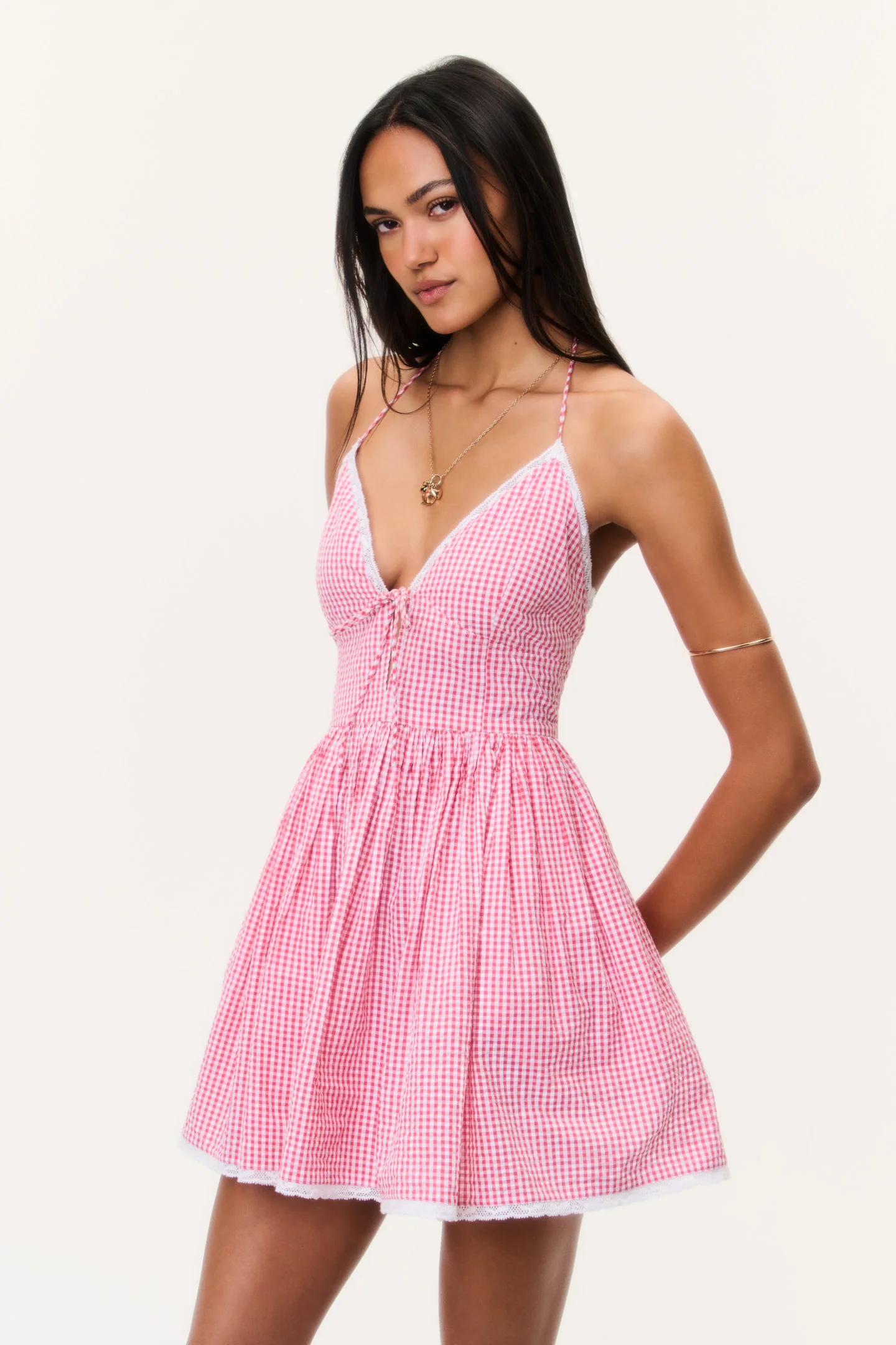 Khloe Cotton Gingham Mini Dress - Image 3