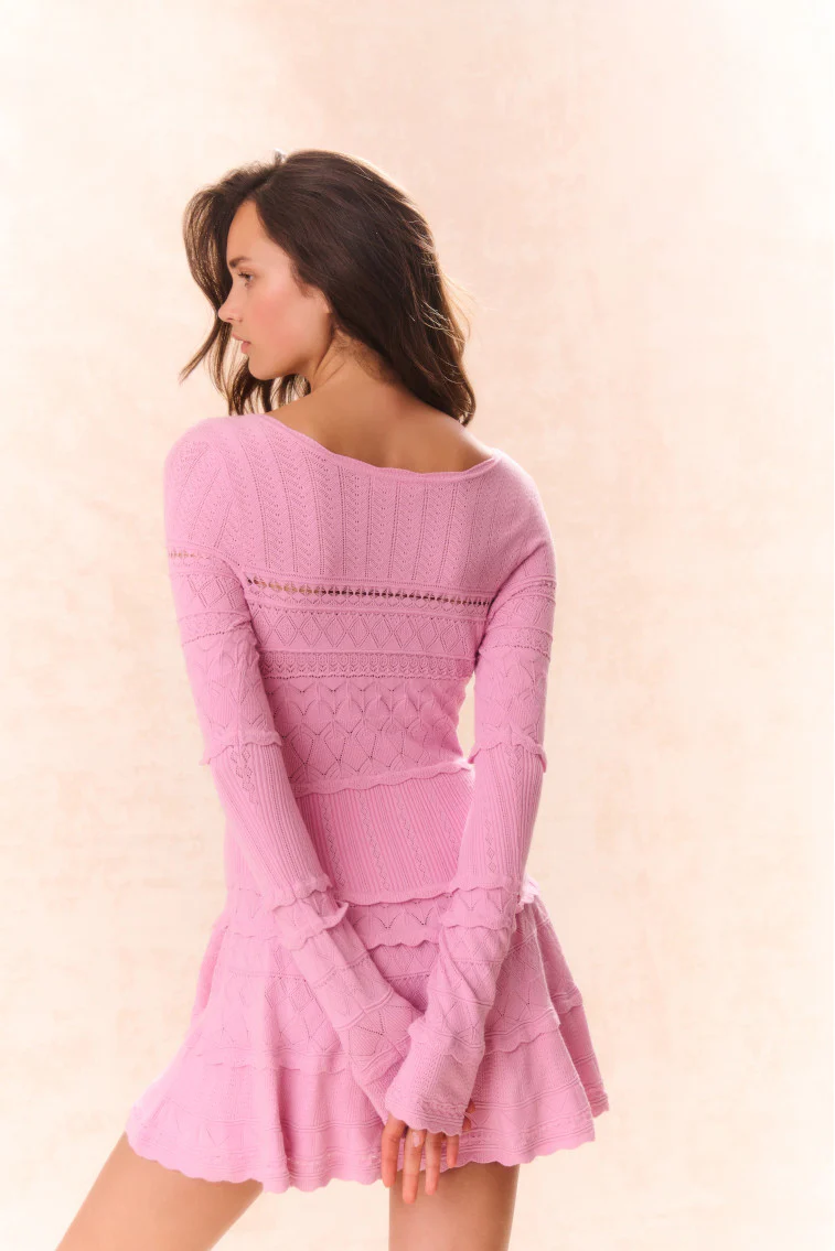 Lavender Pointelle Knit Mini Dress - ROSE CLAY - Image 4