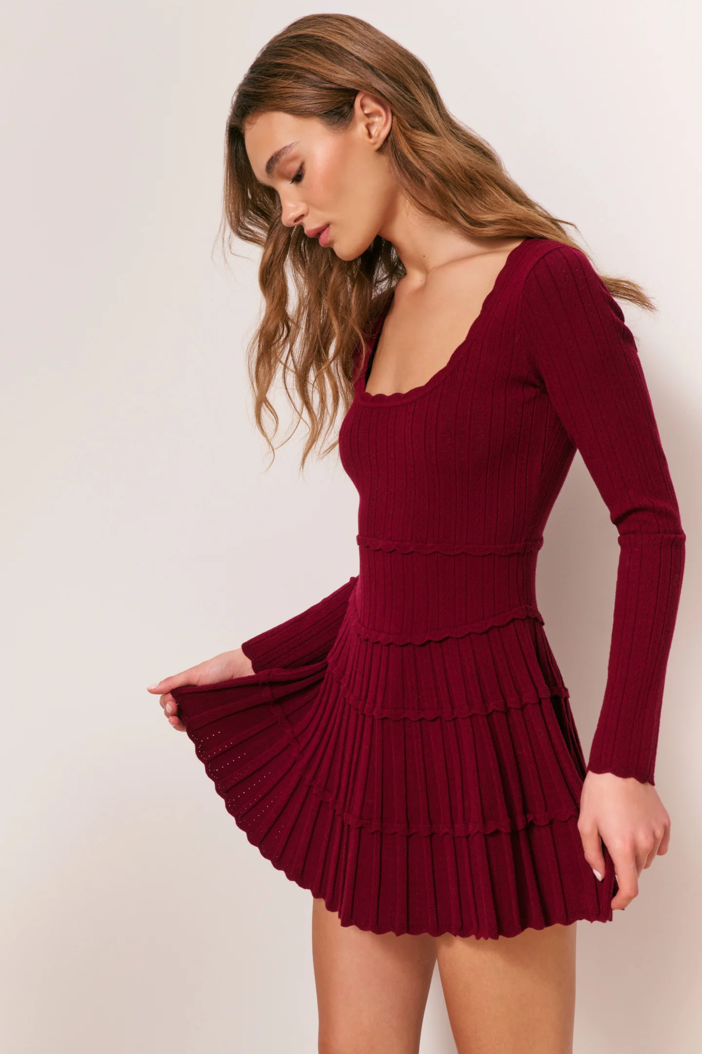 Lavender Stretch Pointelle Mini Dress - SPICED BERRY - Image 3