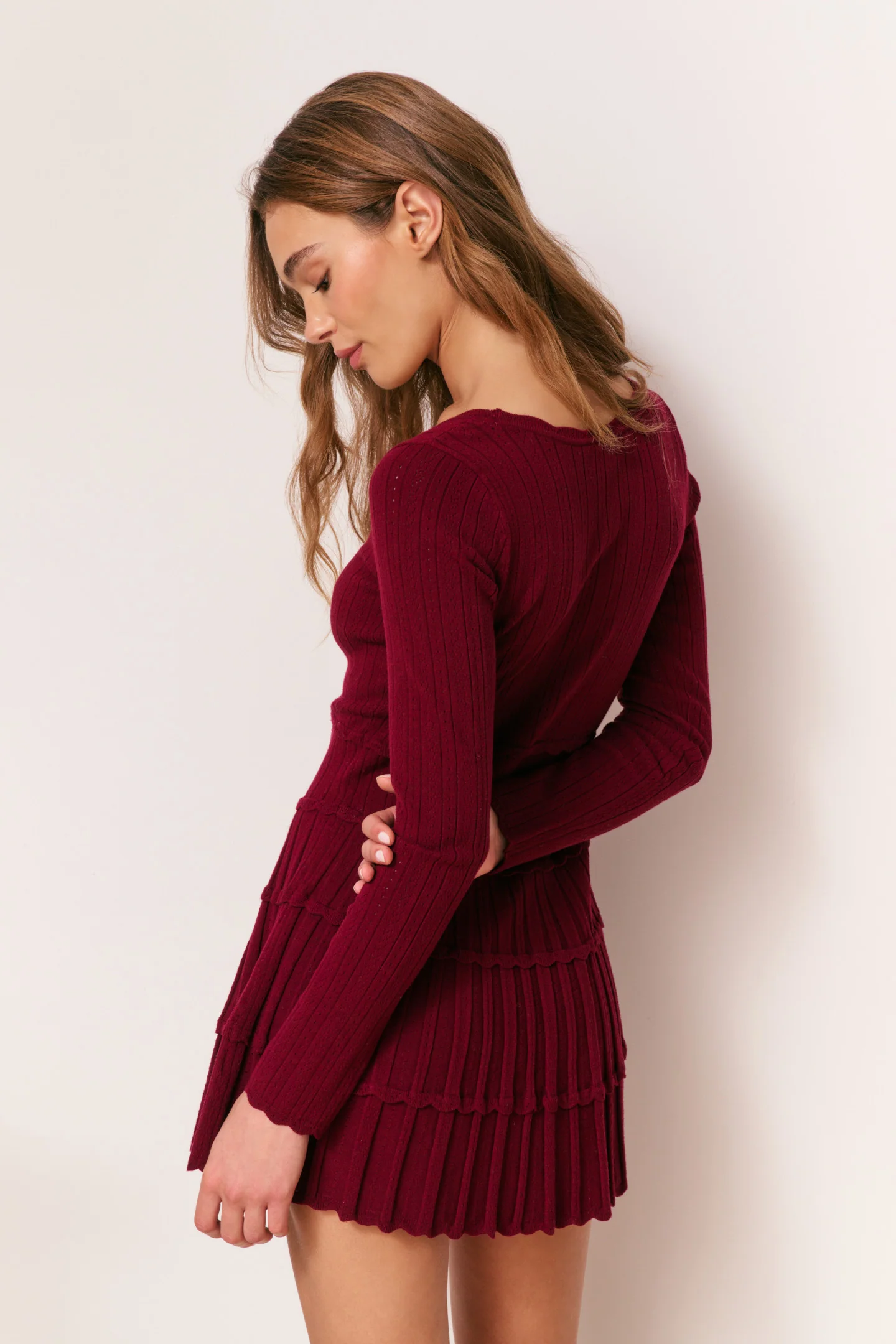 Lavender Stretch Pointelle Mini Dress - SPICED BERRY - Image 5